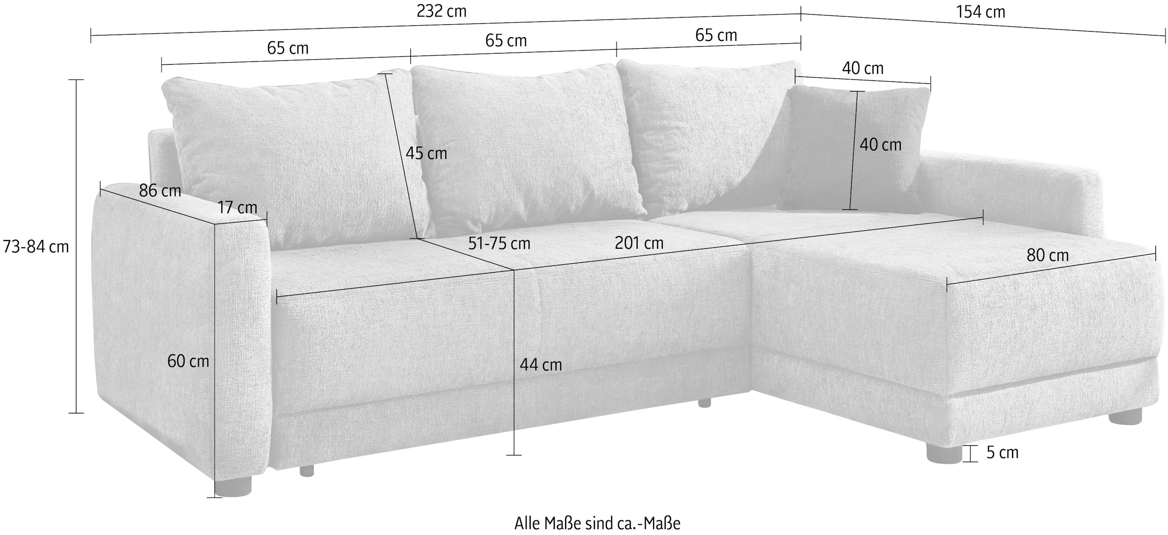 Jockenhöfer Gruppe Ecksofa »Venezia L-Form, B: 234 cm« mit Schlaffunktion, Bettkasten & Zierkissen