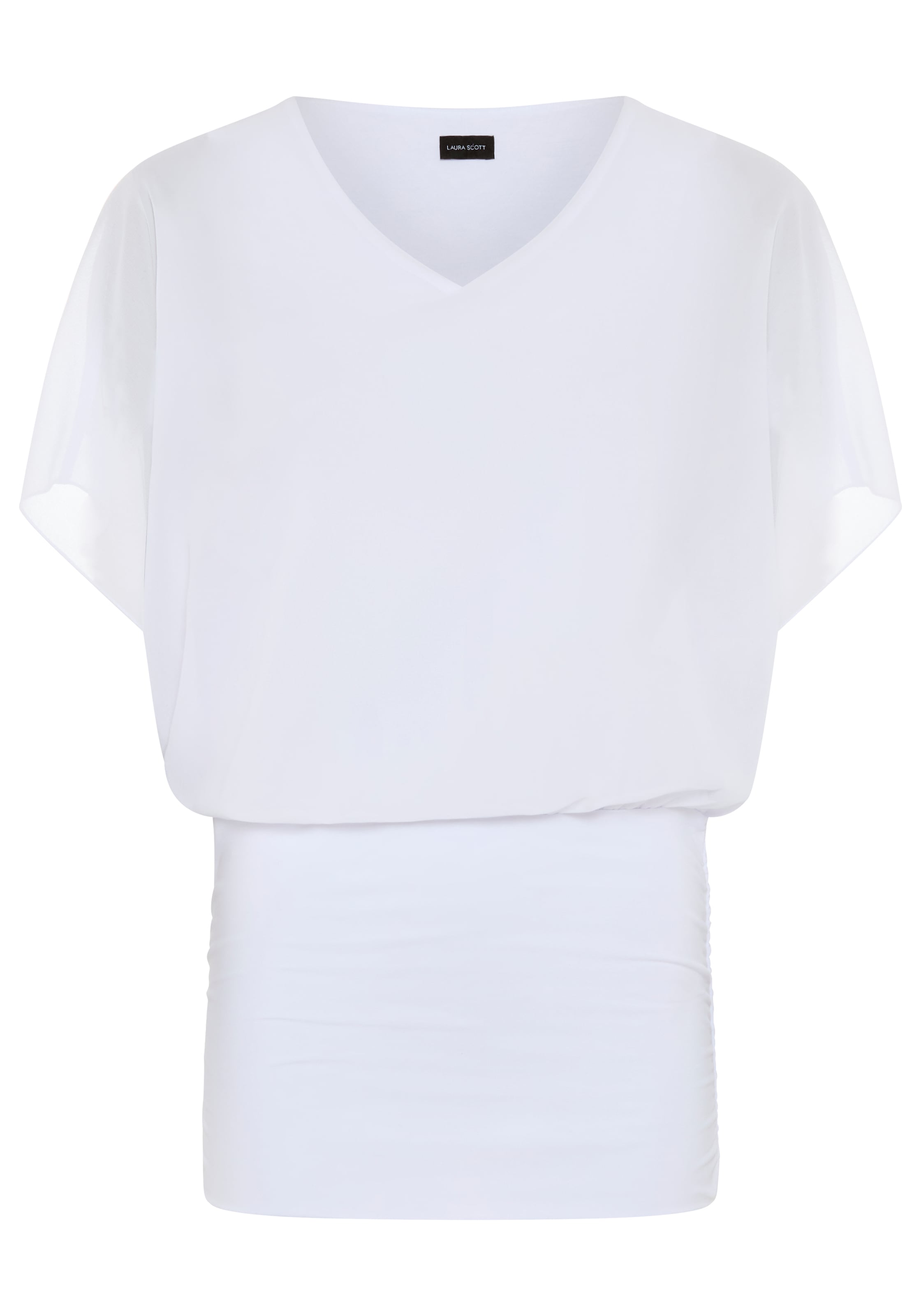 Laura Scott Blouse en mousseline figurenbetont, hüftbedeckende Länge, V-Ausschnitt, unifarben