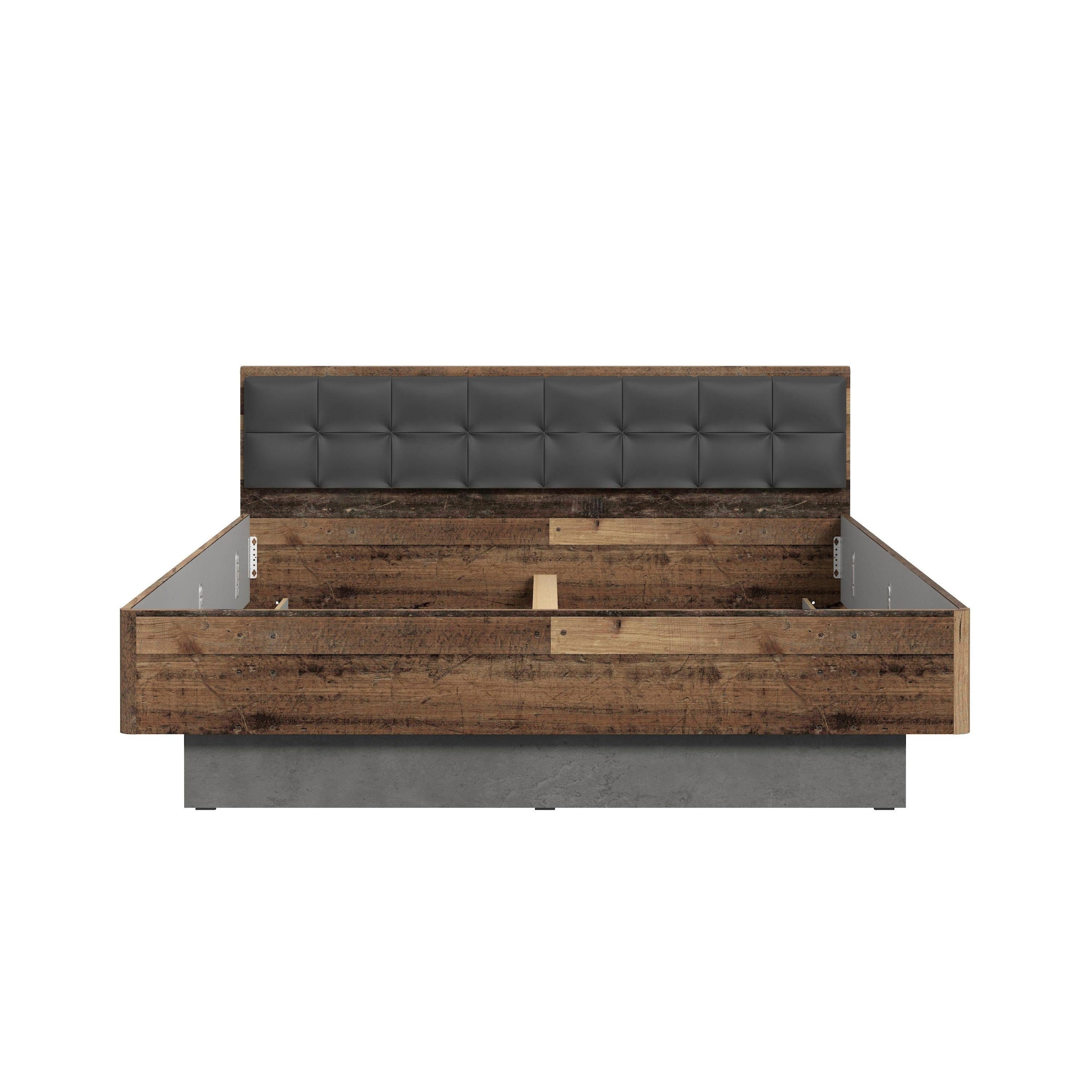 FORTE Lit futon »Clif, Bettanlage, Old – Wood Vintage, Betonoptik Dunkelgrau« Surface de couchage 180x200 cm,  avec tête de lit rembourrée en simili cuir, supporte jusqu’à 220KG