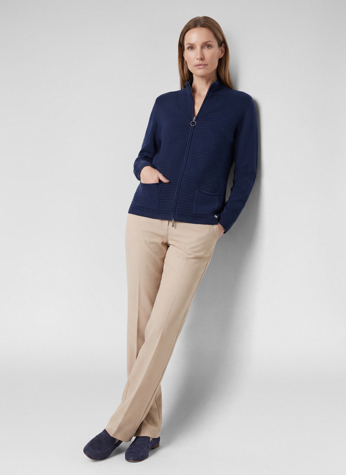 Rabe Veste en tricot avec col montant et fermeture éclair
