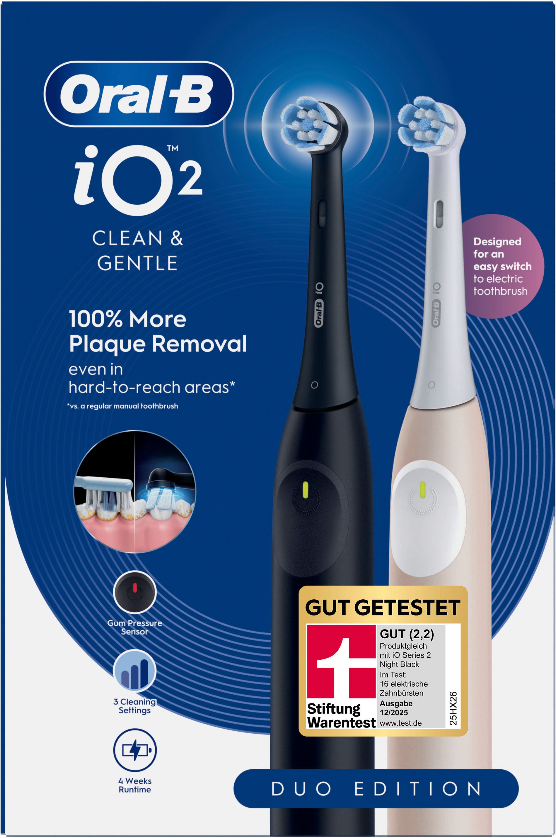 Oral-B Brosse à dents électrique »iO Series 2« 2 cuis Aufsteckbürsten Doppelpack, 2 Aufsteckbürsten, Reise-Etui
