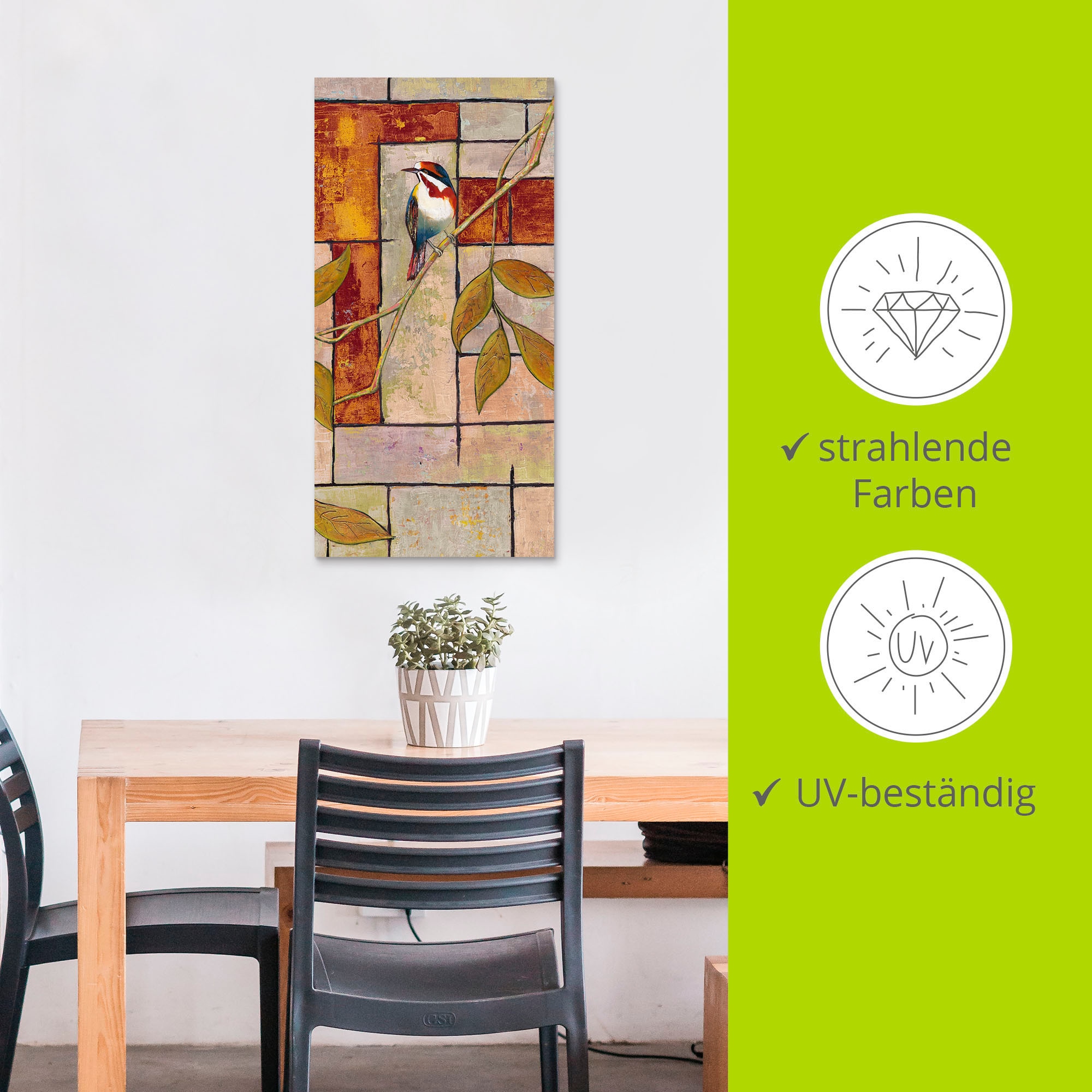 Artland Alu-Dibond-Druck »Vogel auf einem Ast II« Vögel 1 Stk. tlg. für Innen- und Aussenbereich geeignet, Outdoorbild