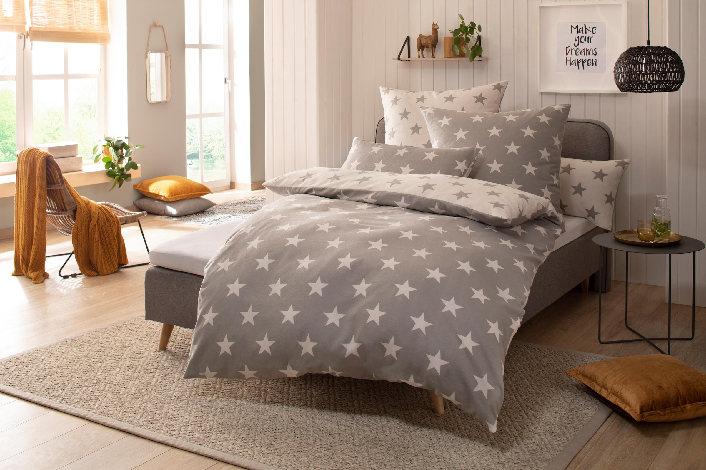 my home Wendebettwäsche »STELLA« 2 Stk. tlg. Bettwäsche mit Sternen, Weihnachten, Winter