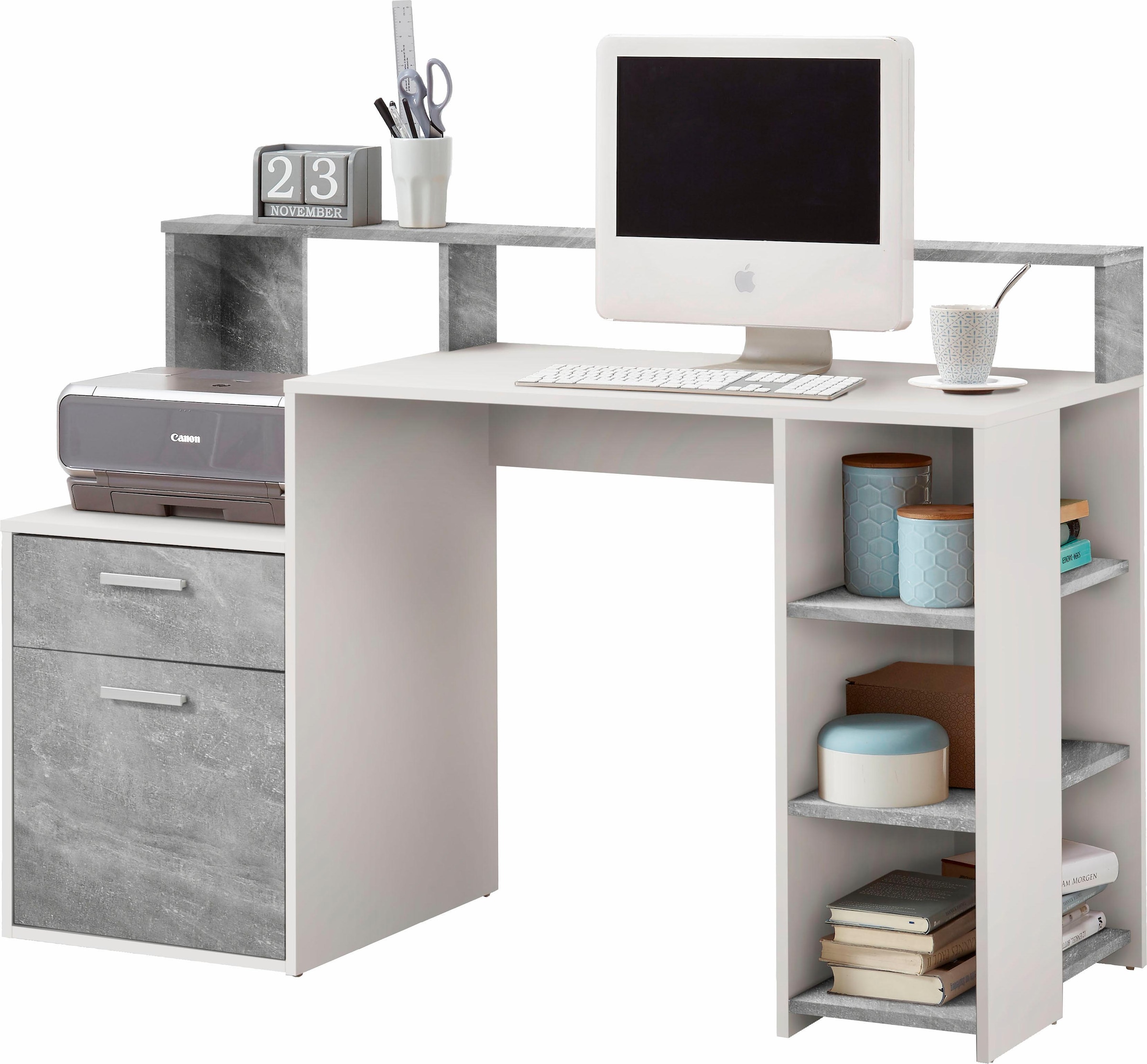 FMD Bureau à étagères »Bolton« Schreibtisch mit Stauraum und Ablage, offene Fächer, 138,5 cm breit