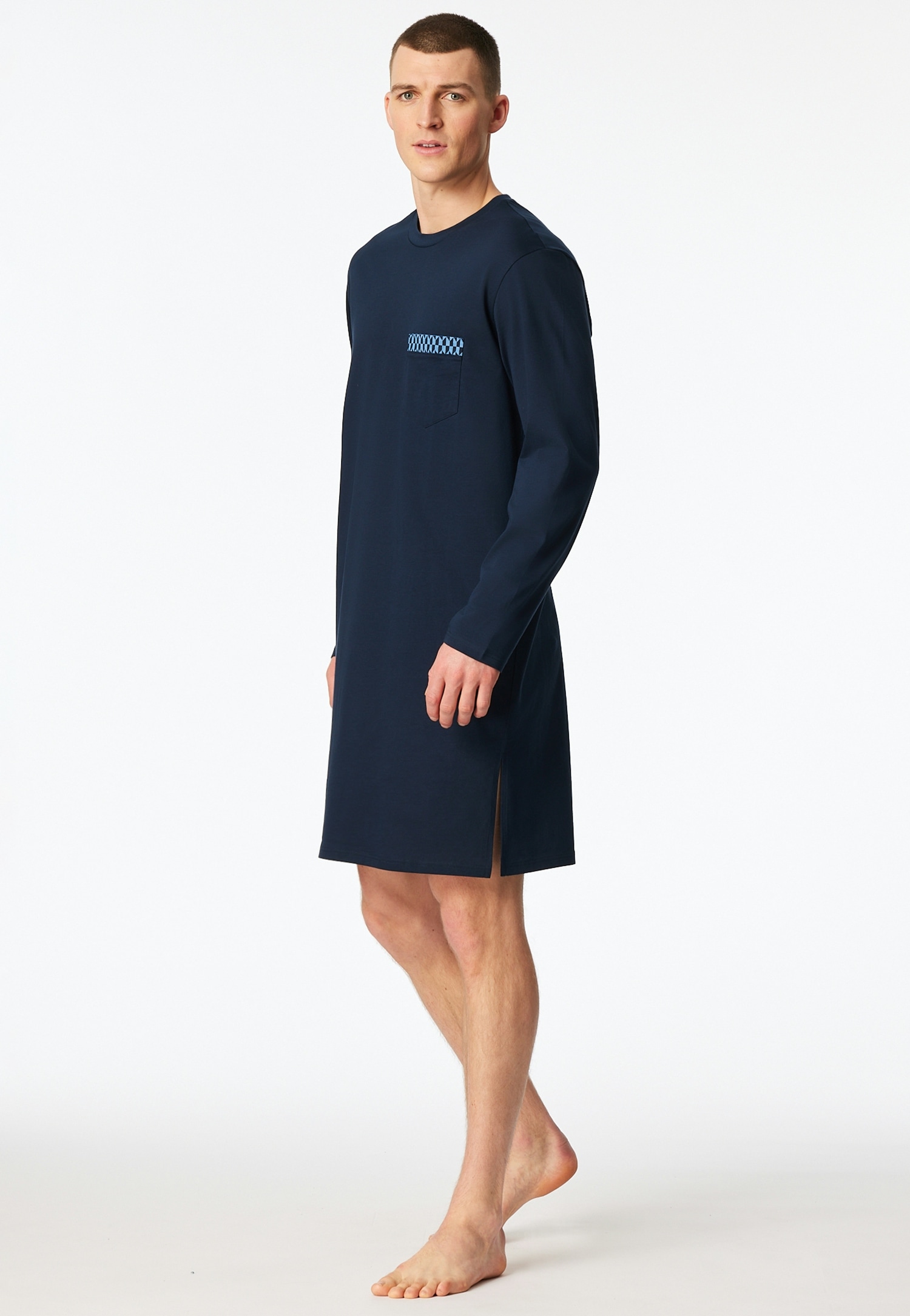 Schiesser Chemise de nuit »Comfort Nightwear« Poche poitrine seitliche Schlitze, weich, Langarm, Single Jersey, Baumwolle