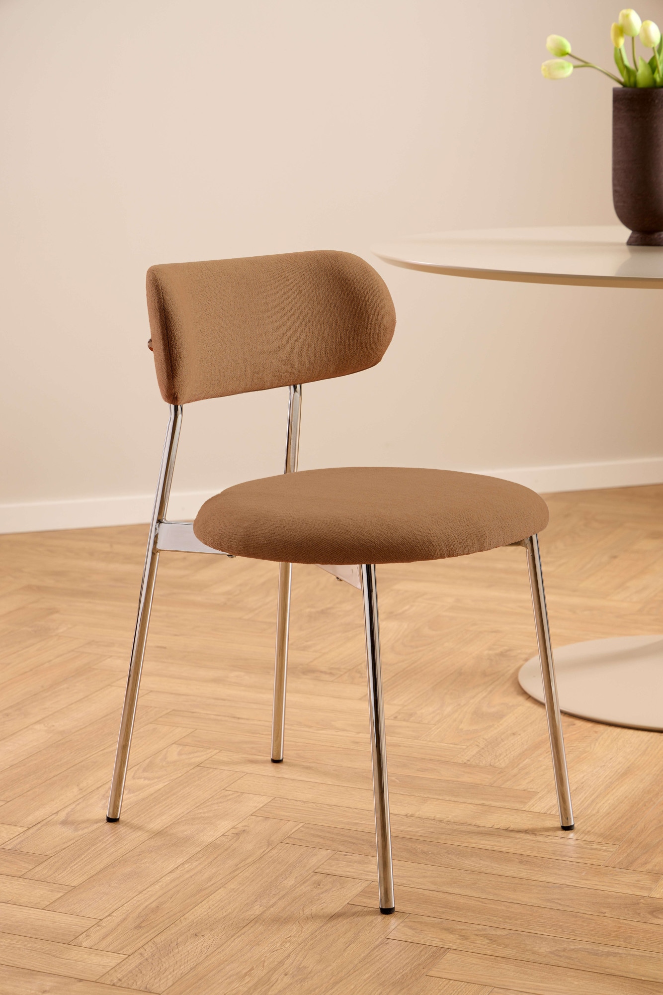 ACTONA GROUP Chaise de salle à manger »Lyric, Küchenstuhl, mit gepolsterter Sitzfläche« (Ensemble) 2 cuischaise, chenille, rétro-futuriste, structure acier chromé, FSC™