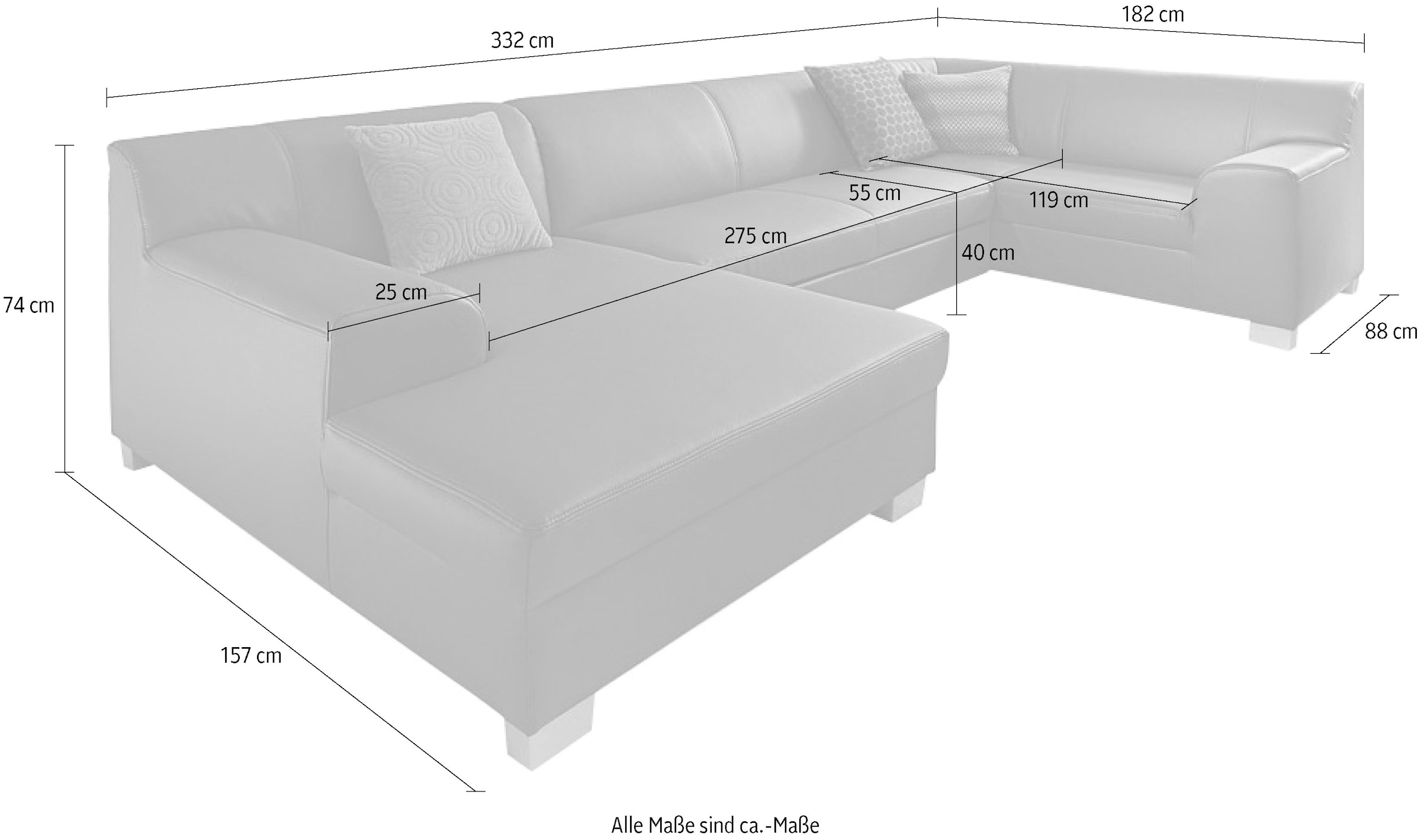 DOMO collection Wohnlandschaft »Amando in vielen Bezugsvarianten, auch in Leder, komfortabel, U-Form« wahlweise mit Bettfunktion, fester Sitzkomfort, frei im Raum stellbar