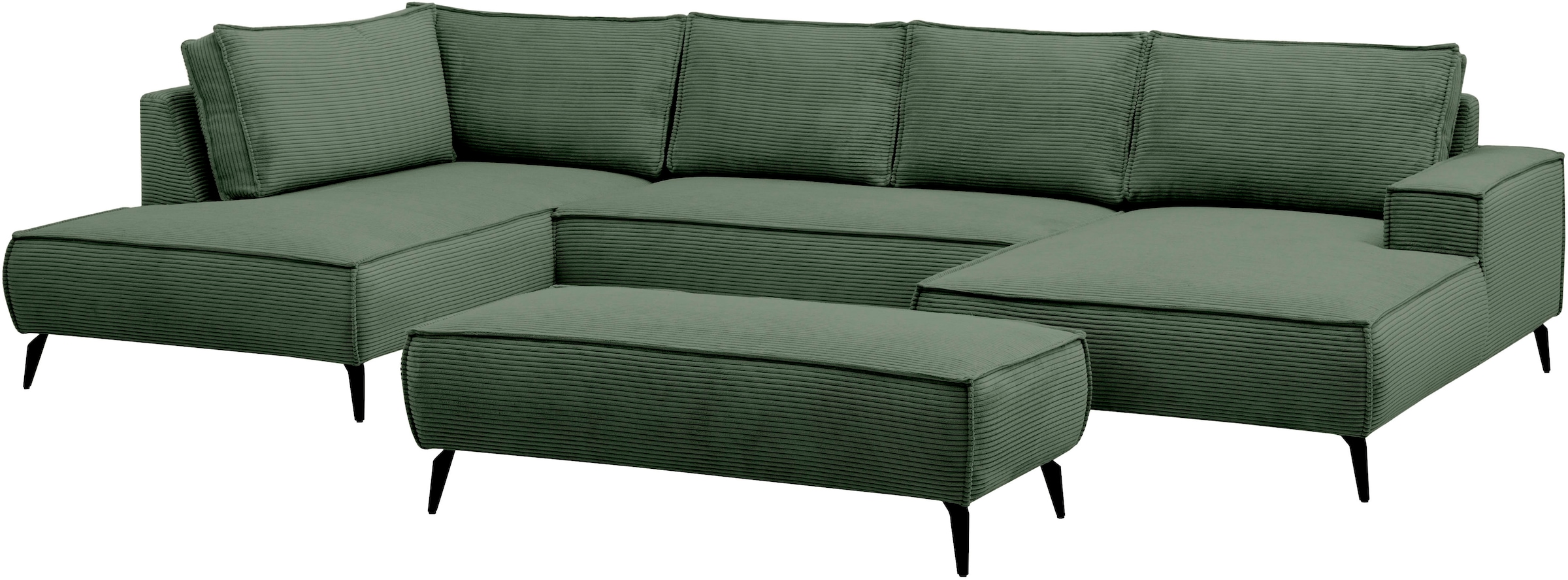 Home affaire Wohnlandschaft »mit Hocker, TVINNU, moderne U-Form in Cord oder Leinenoptik« Recamiere rechts/links, stellbar zum Schlafsofa (Krokodilverbinder)