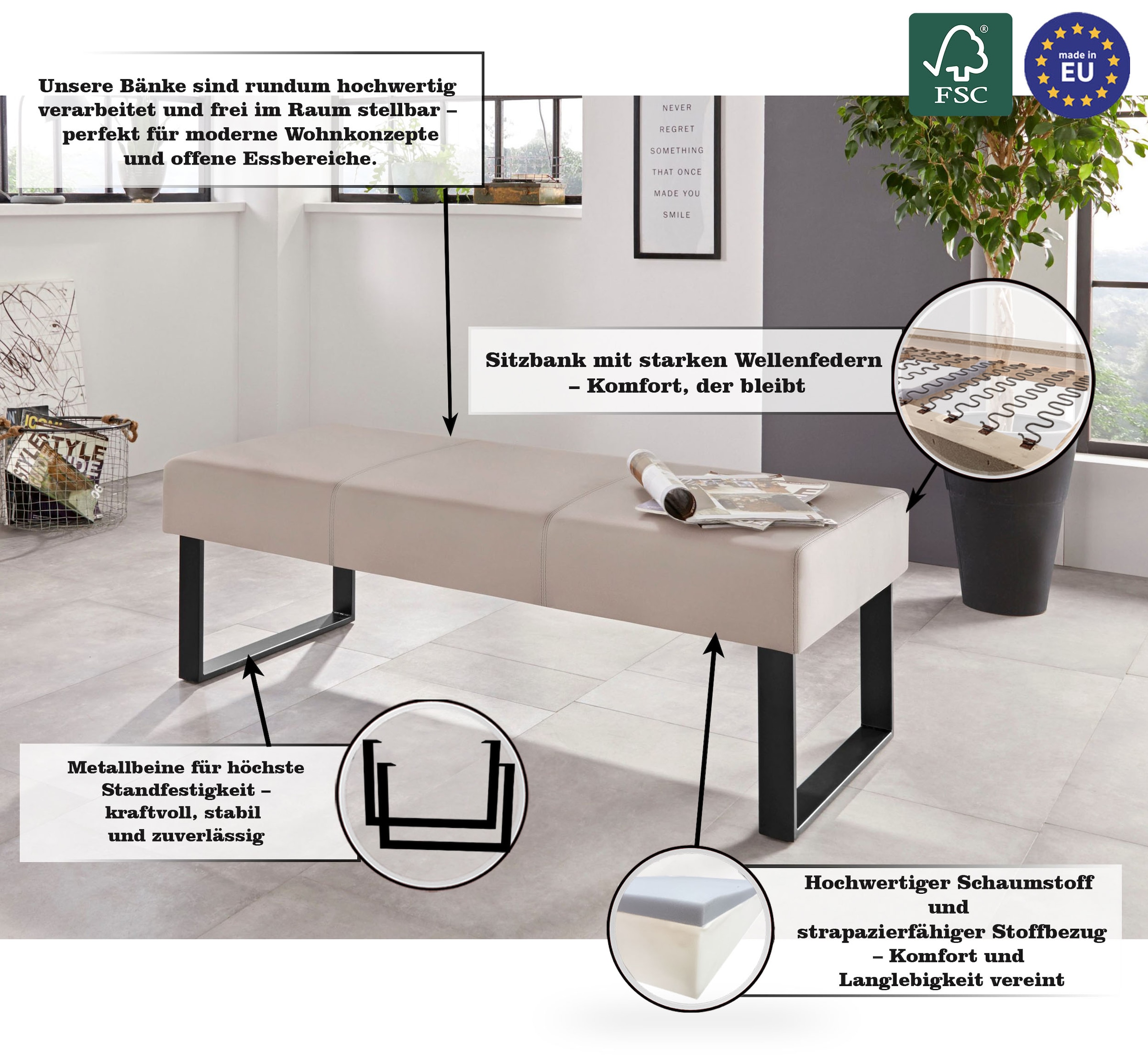 Home affaire Sitzbank »Oliver« Breite 140cm, mit Metallgestell