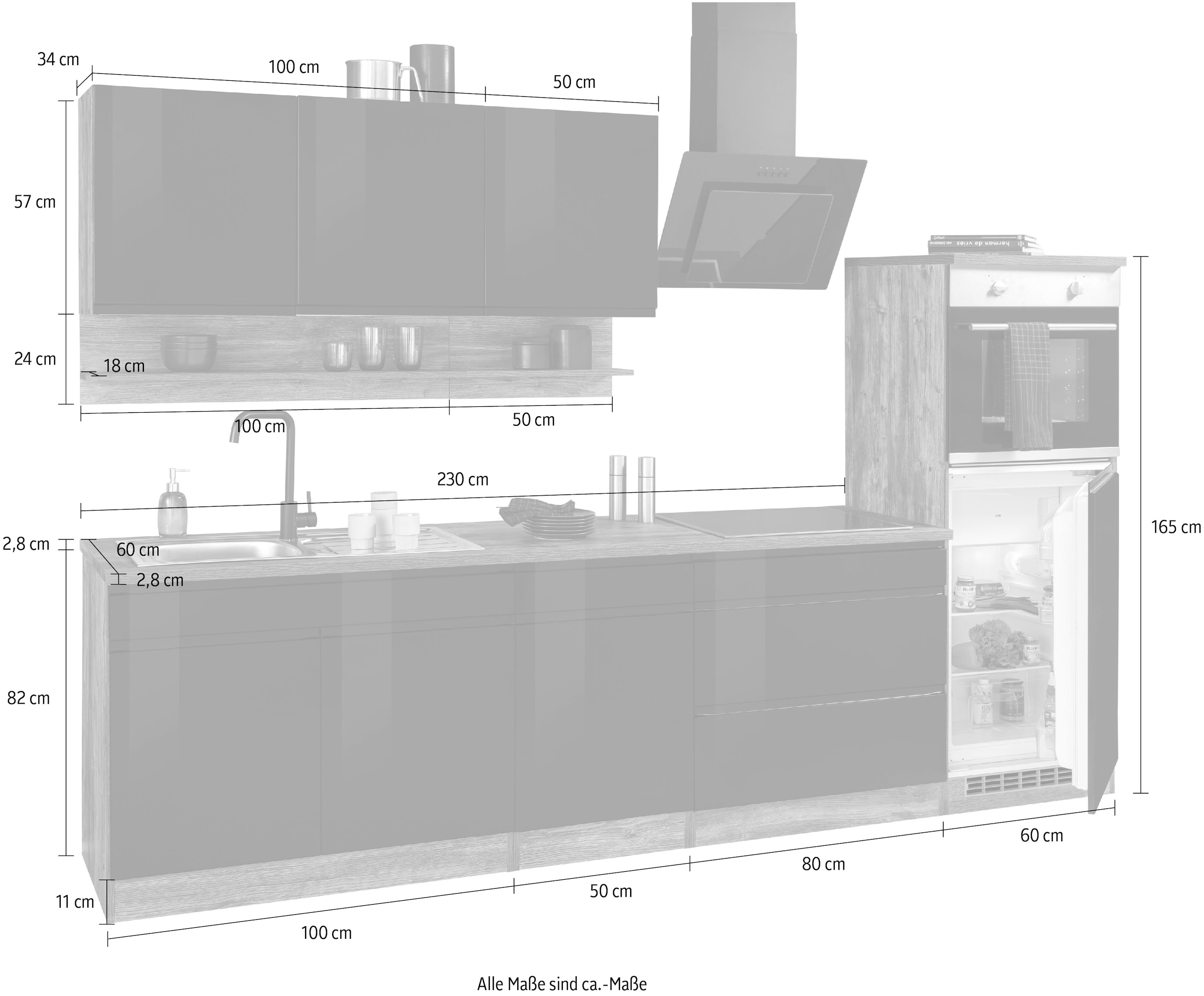KOCHSTATION Kitchenette »KS-Virginia,neu in verbesserter Ausführung« plan de travail épaisseur 38 mm, rangement, fermeture douce,  Largeur 290, fonction Soft-Close, sans appareils électriques