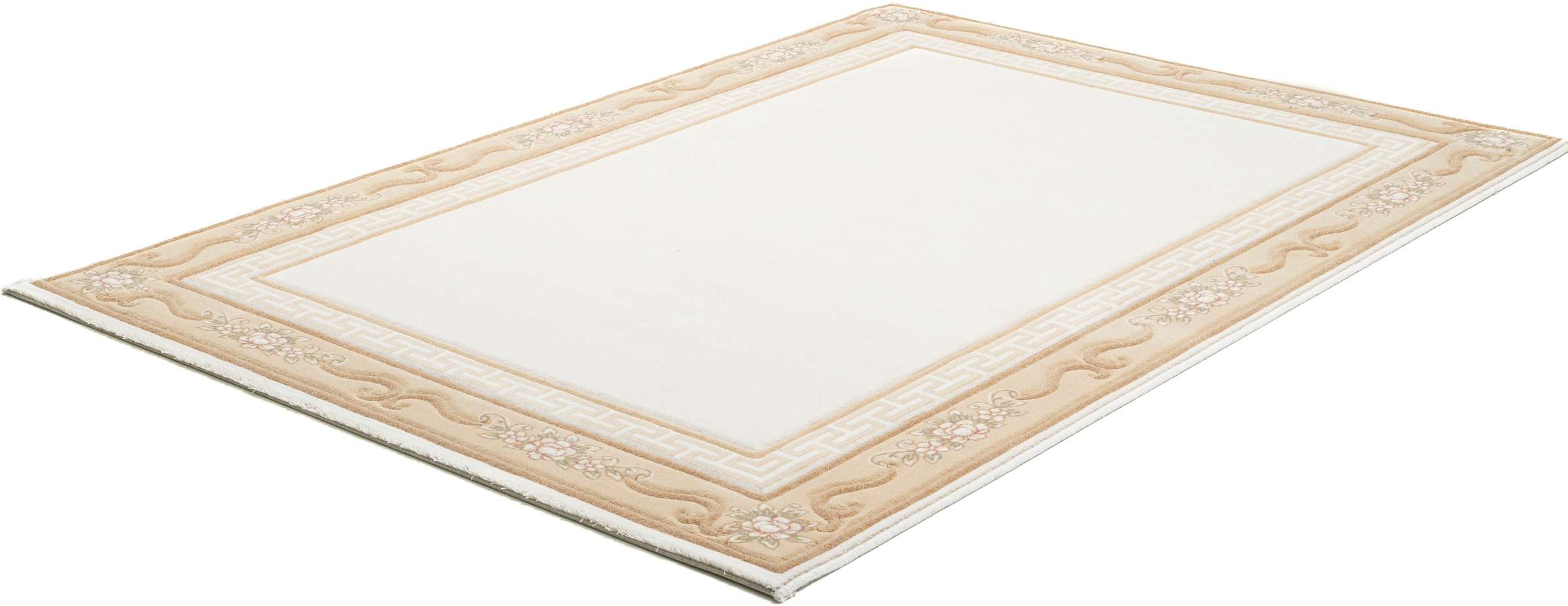 THEKO Tapis en laine »Pelinia 7745« Rectangulaire 12 mm Höhe Kurzflor, Uni Farben, mit Bordüre, reine Wolle