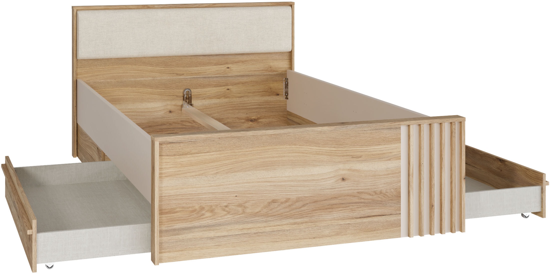 FORTE Lit »Bett mit Stauraum 2 SK, Kopfteil gepolstert« L/H/P 130/84/213 cm, disponible en 2 couleurs
