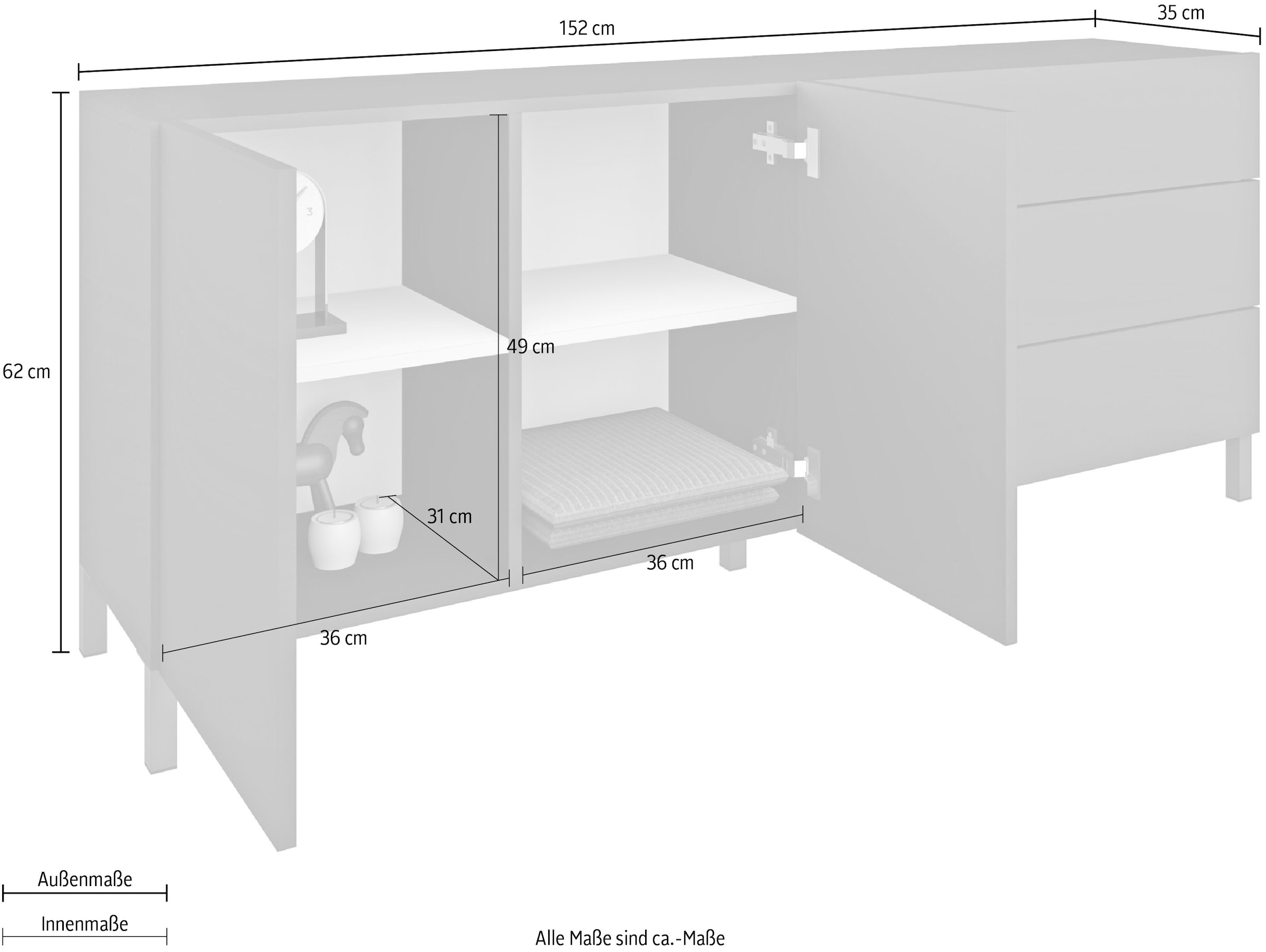 borchardt Möbel Sideboard Metallfüsse, grifflose Optik