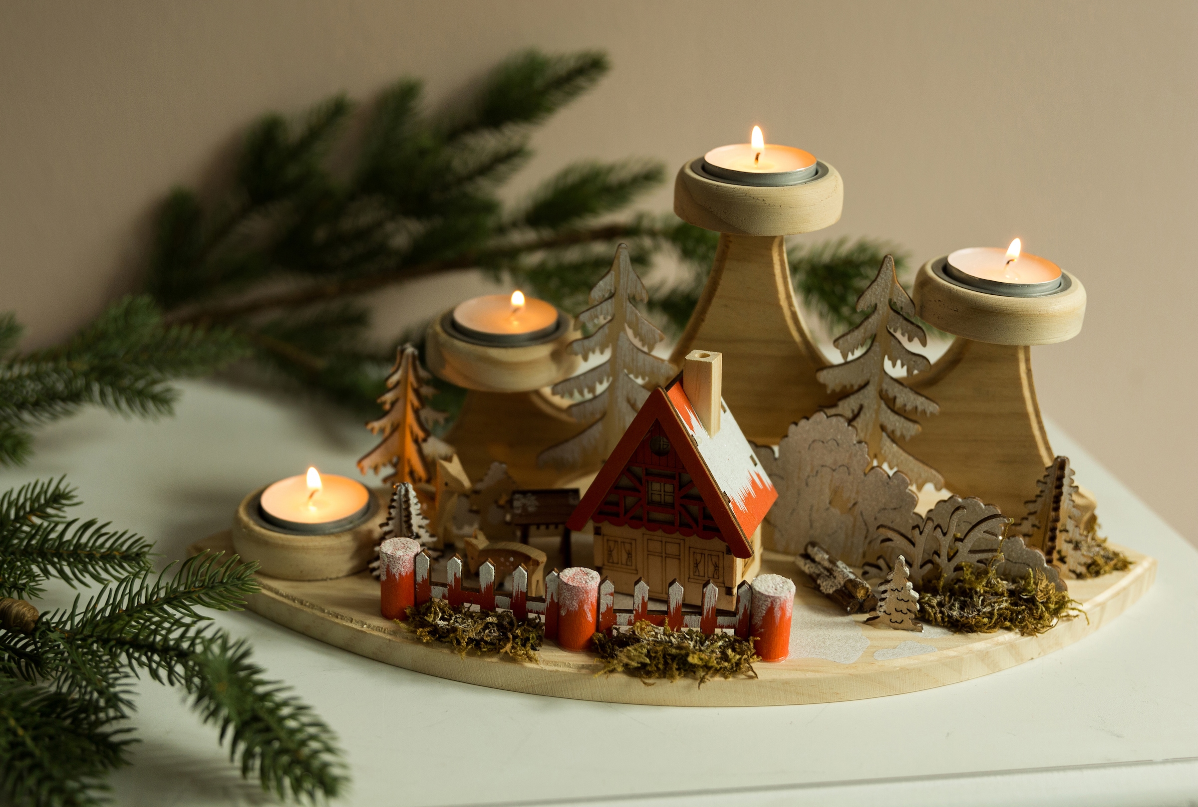 my home Teelichthalter »Weihnachtsdeko« Winterlandschaft aus Holz
