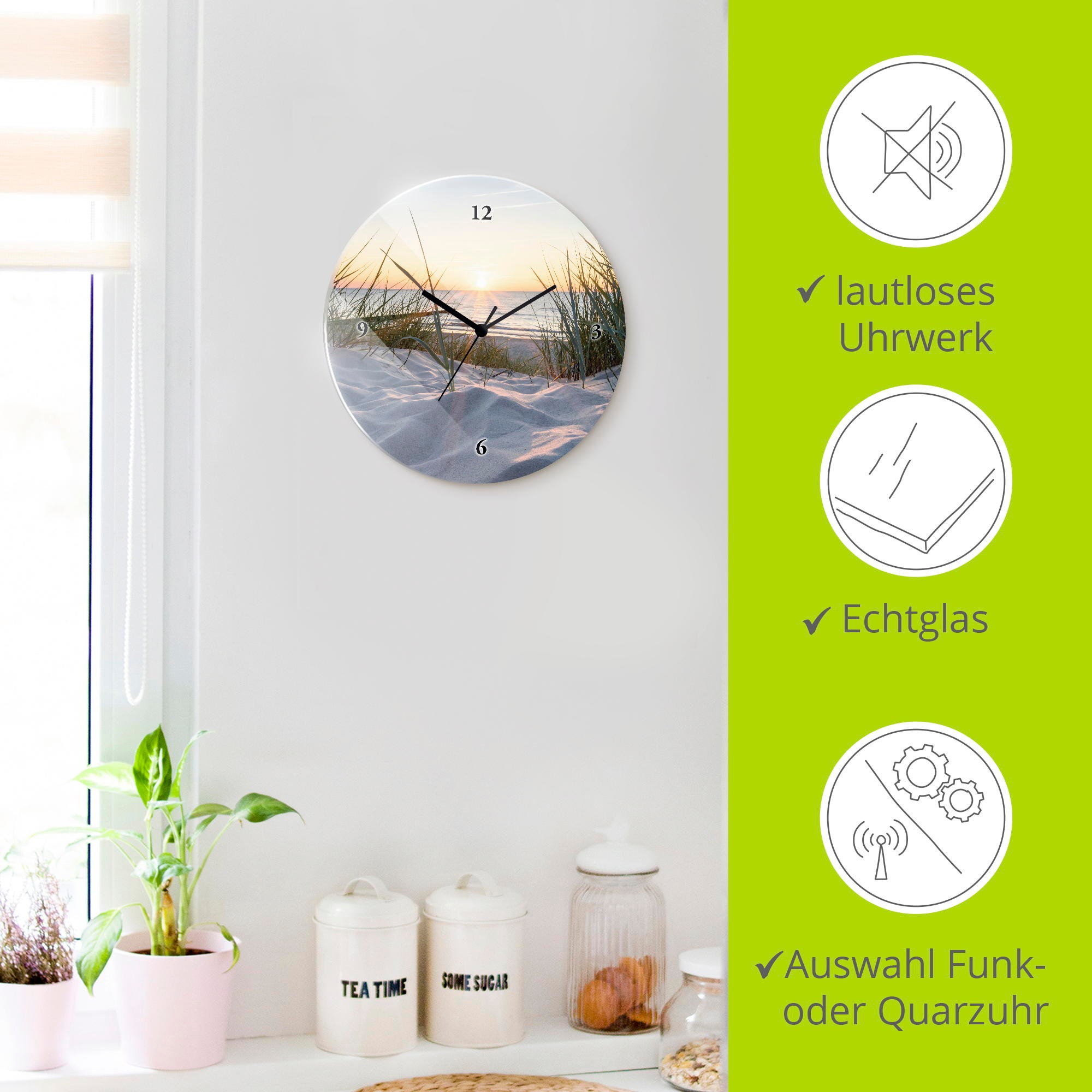 Artland Wanduhr »Ostseestrand« wahlweise mit  Quarz- oder Funkuhrwerk, lautlos ohne Tickgeräusche