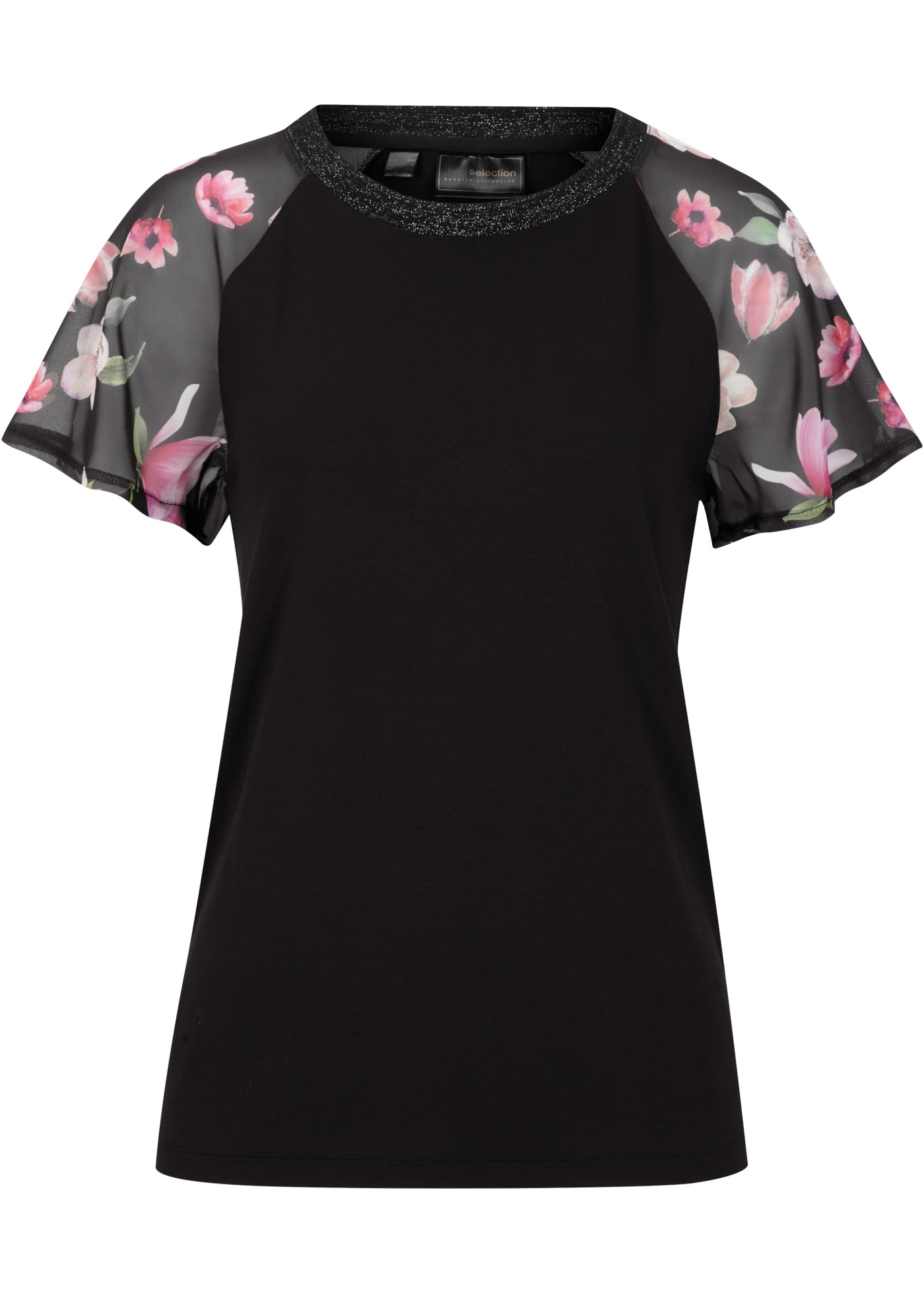 bonprix T-shirt coupe confortable, manches courtes, avec manches en chiffon