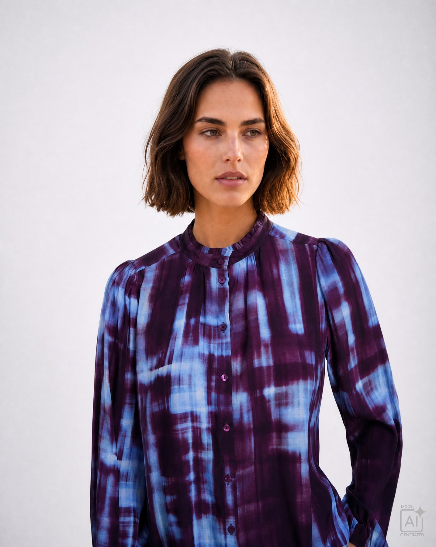 Smith & Soul Blouse à manches longues Avec col montant court, imprimé intégral