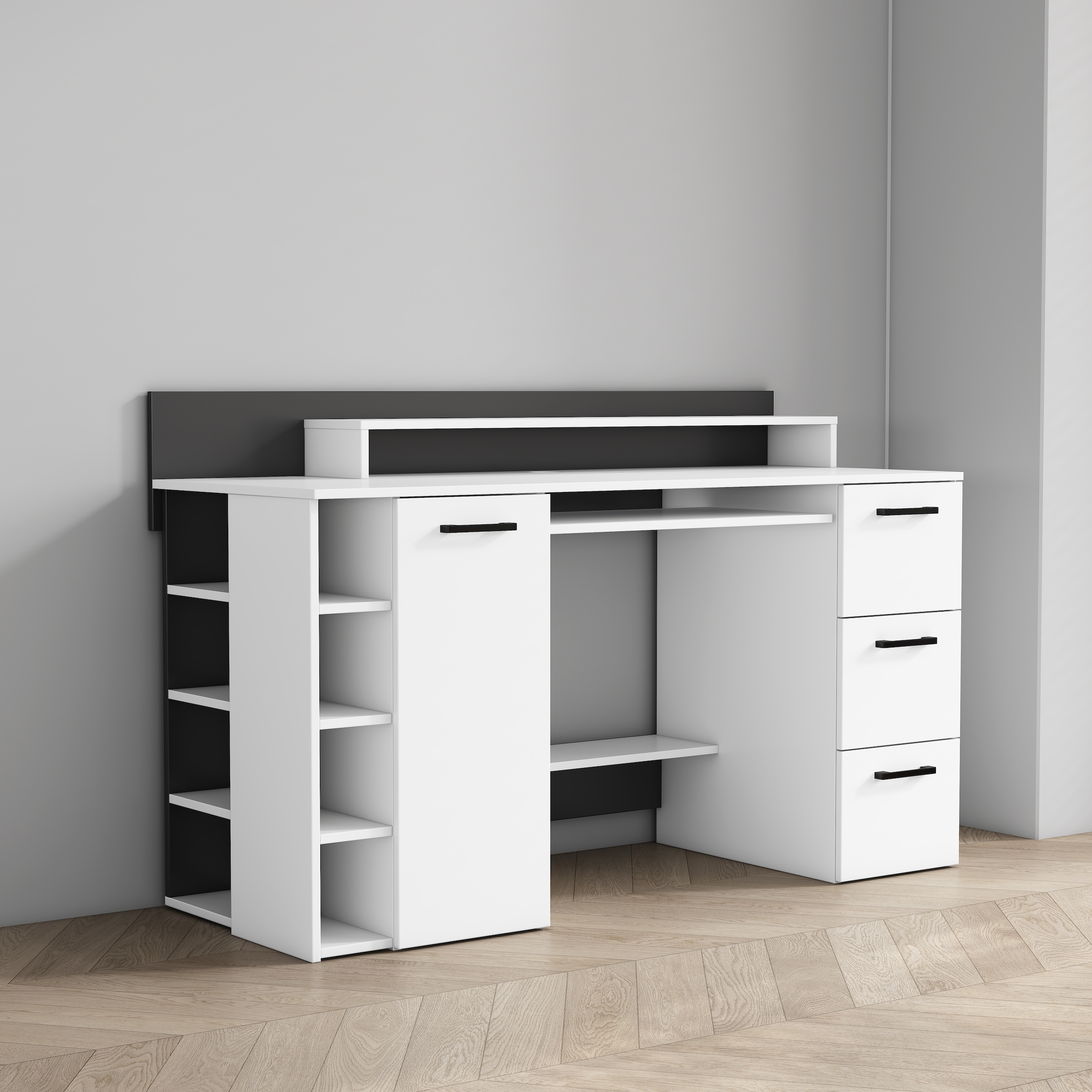 GOODproduct Schreibtisch »Moid« mit Schubladen, Tastaturauszug und Monitorablage, Breite 140 cm
