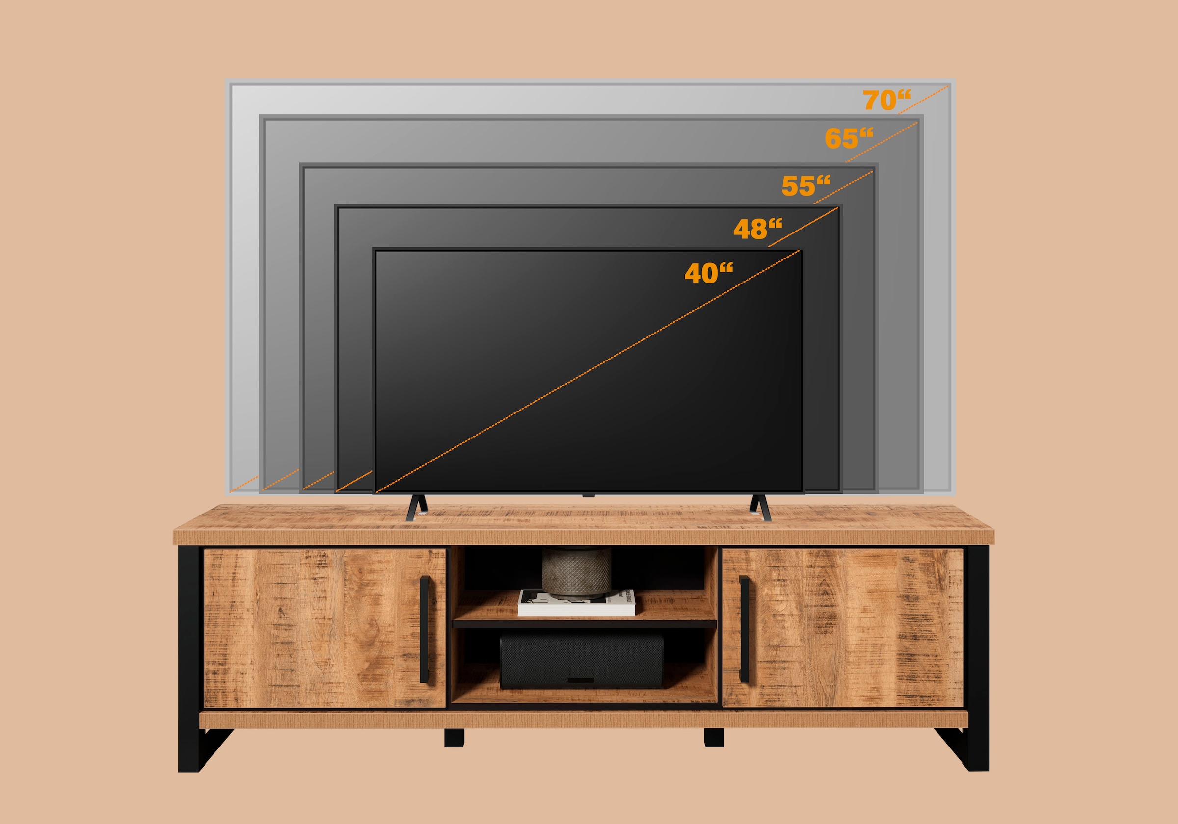 Home affaire Table basse »Elda« 1 cuis tlg. TV Lowboard mit 2 Türen und 2 offenen Fächern – (B/T/H) 166/45/50 cm