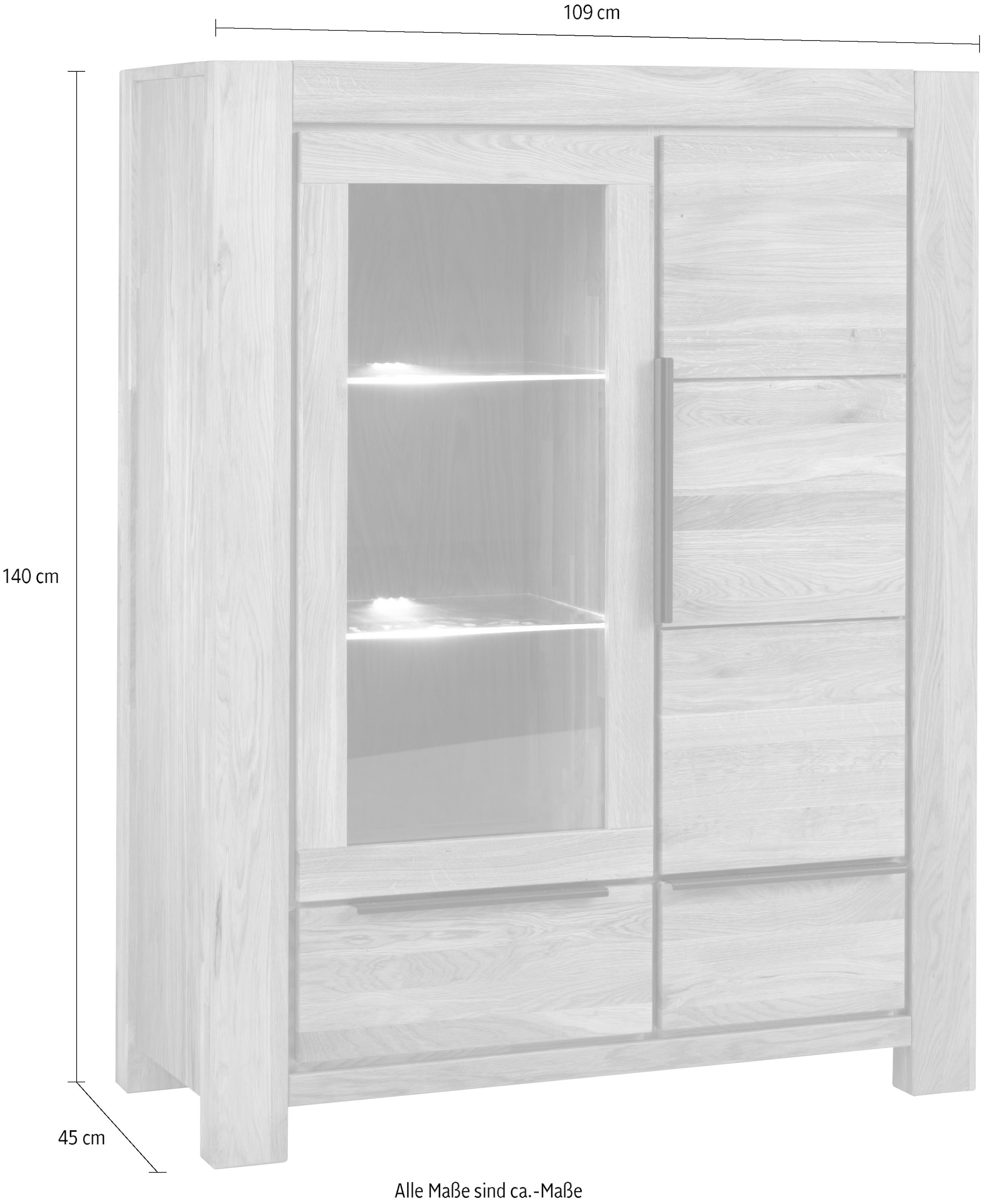 Home affaire Vitrines Fächer und Schubkasten mit Selbsteinzug. Front&Deckplatte Massiv Eiche