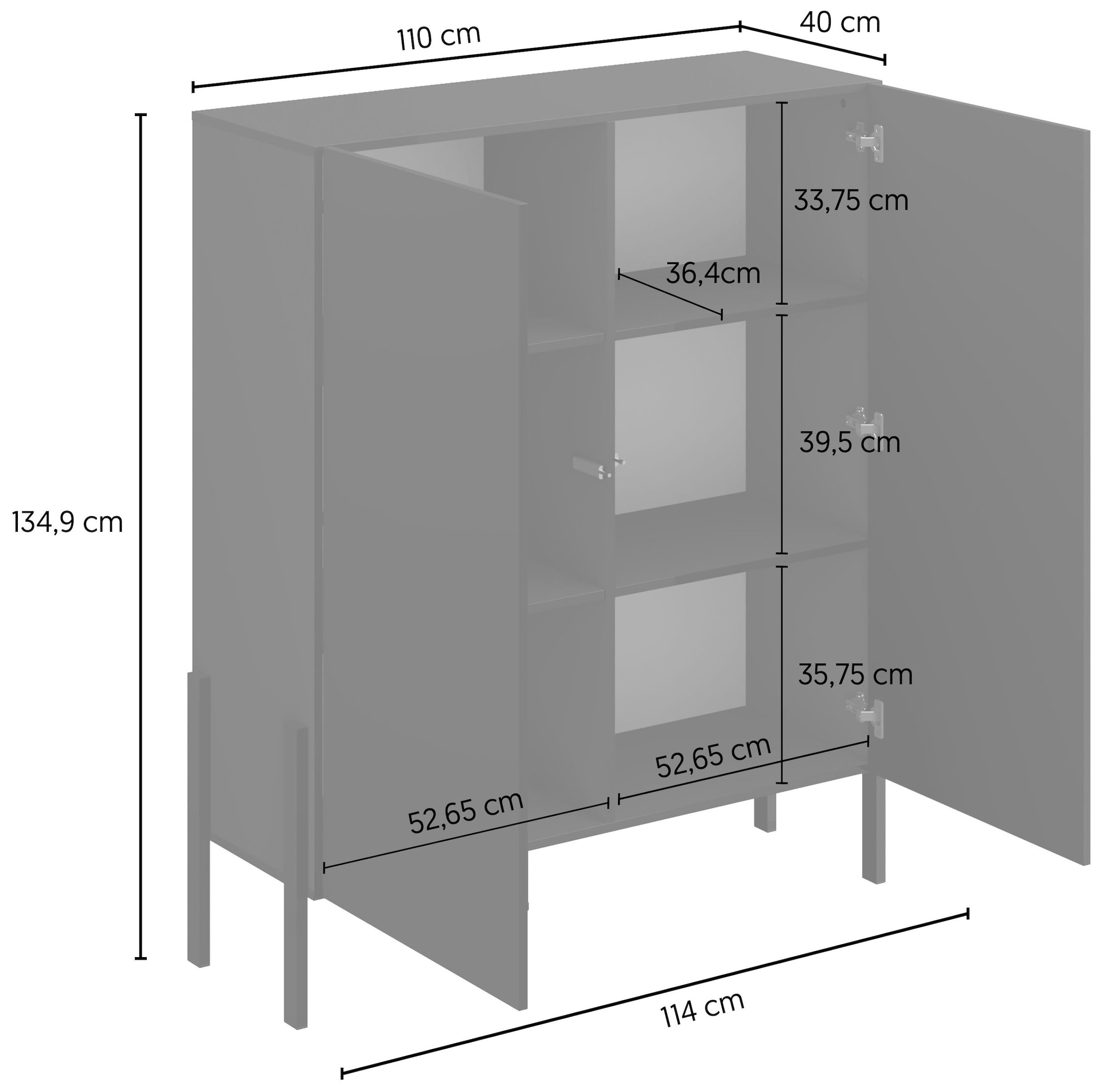 GOODproduct Commode »Jukon, Breite 110 cm, moderne grifflose Hochschrank, 2Türen« Highboard mit viel Stauraum, push-to-open-Funktion