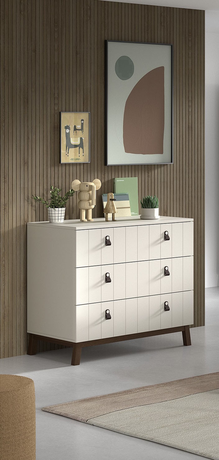 Vipack Commode »Sezane mit Front in Rillen-Optik und Griffschlaufen« mDF peint couleur argile, boucle de poignée marron, socle couleur noyer
