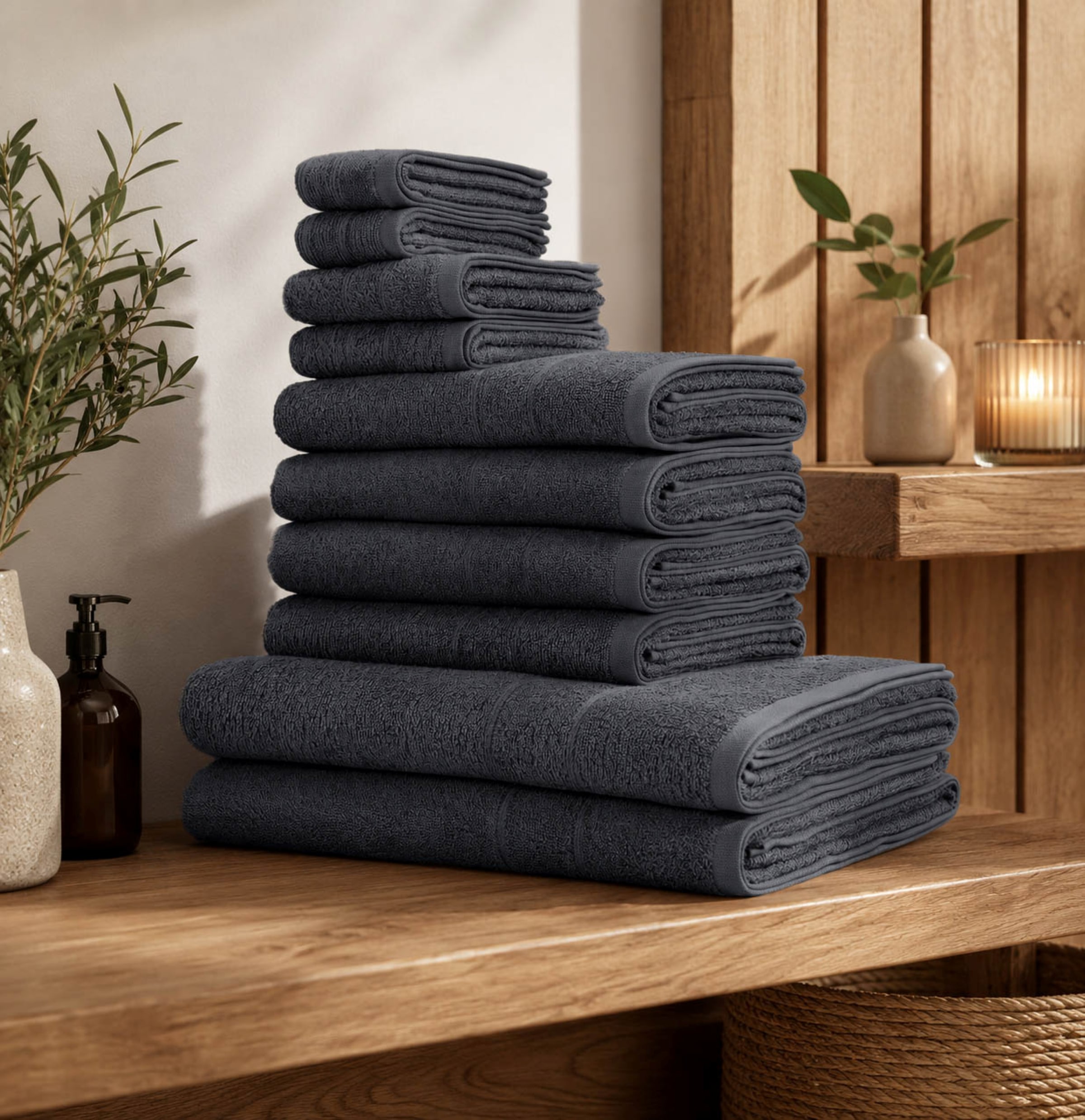 GOODproduct Set de serviettes »Inga, 3 Qualitäten, Duschtücher, Handtücher, Gästetücher, Seiftücher« 10 Frottee en feutre Serviettes avec bordure fine, 100% coton
