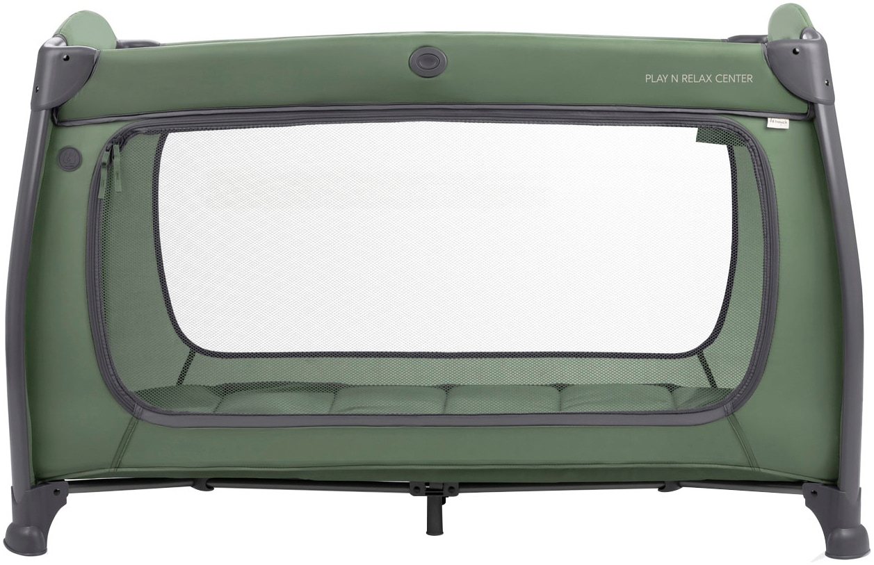 Hauck Baby-Reisebett »Play N Relax Center, darkgreen« inkl. Neugeboreneneinhang, Wickelmulde, Ausstieg, Räder