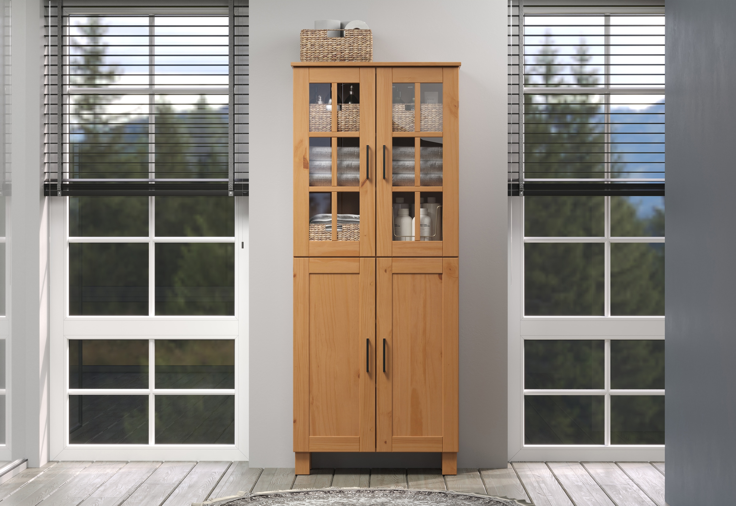 welltime Armoire haute »Ulea« 1 cuis tlg. Breiter Badschrank aus Massivholz - Masse (B/T/H) 70/30/170 cm