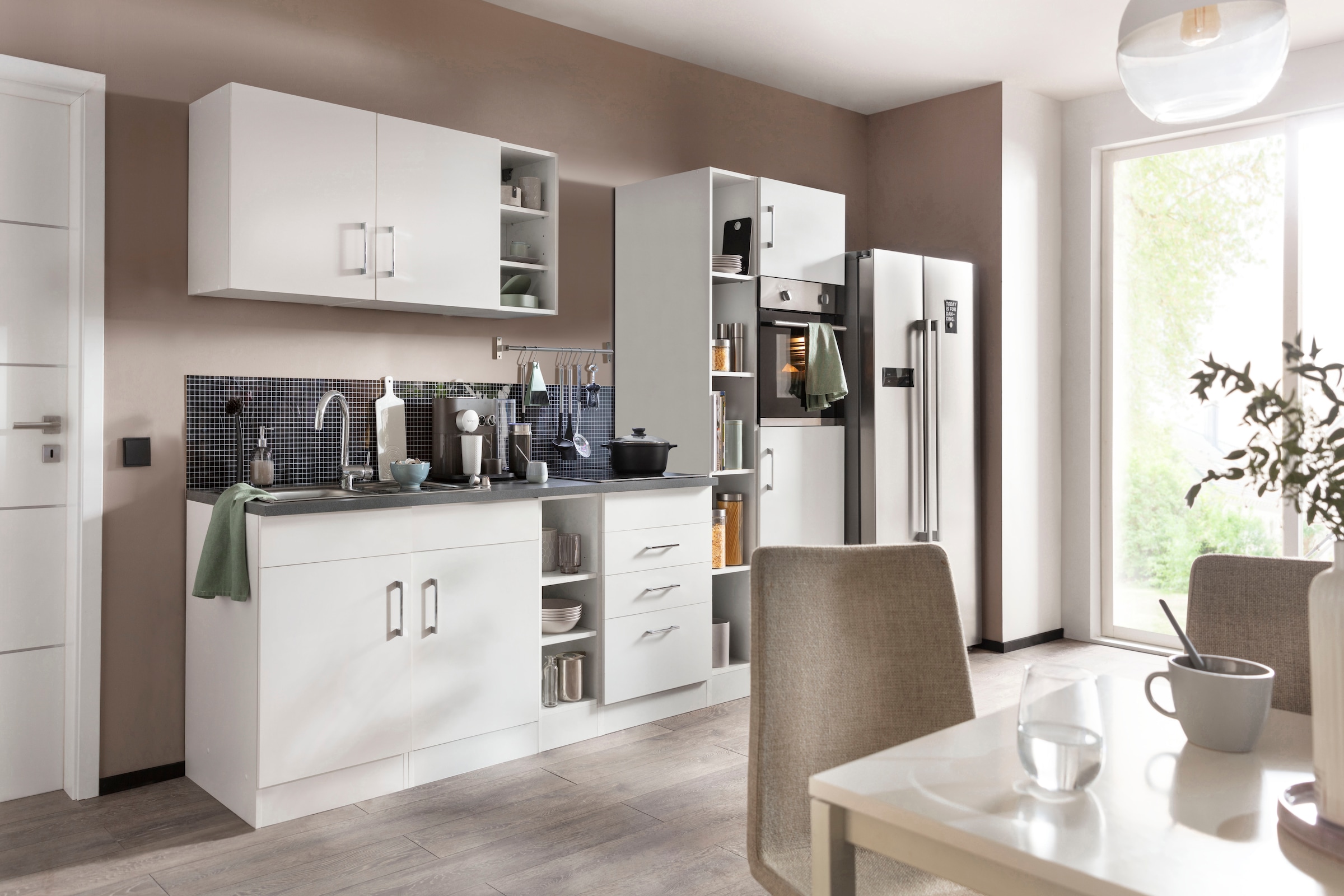 KOCHSTATION Kitchenette »KS-Paris – Küchen mit einzigartigen Fotomotiven auf den Fronten« largeur 280 cm, option appareils électriques et induction