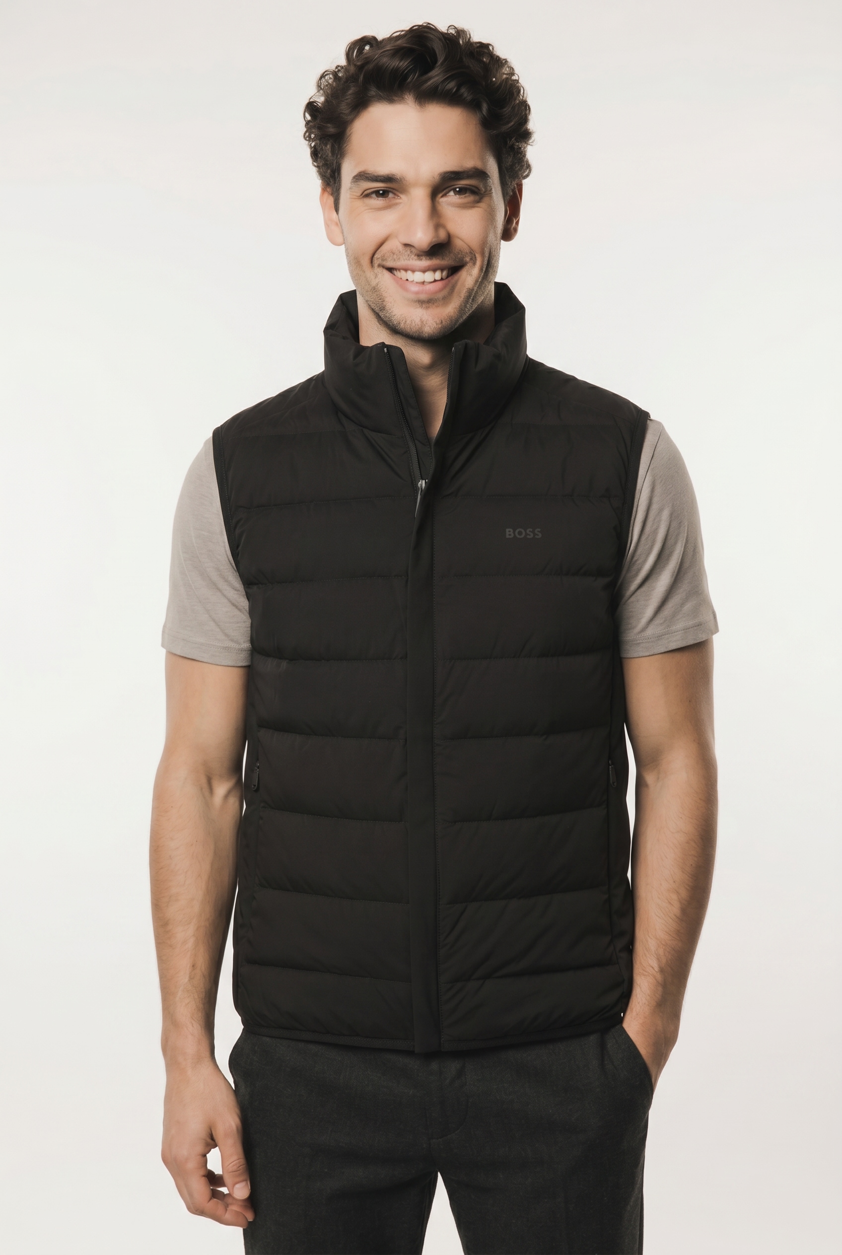 BOSS GREEN Daunenweste Stehkragen, Regular Fit, 4-Wege-Stretch-Qualität