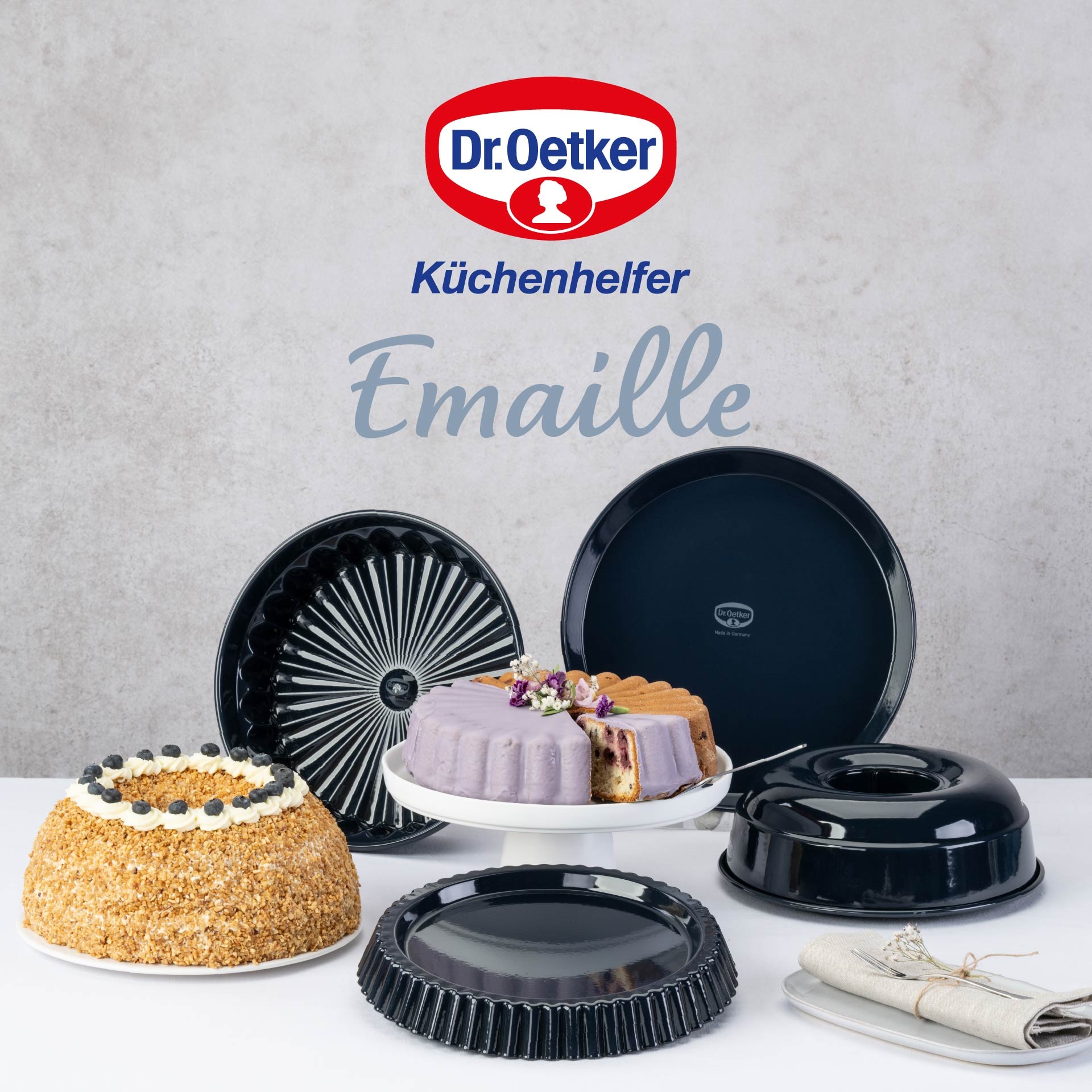 Dr. Oetker Küchenhelfer Moule à pâtisserie »Charlottenform Back-Liebe Emaille, Ø 28 cm, ozeanblau« Emaille-Versiegelung, schnitt- und kratzfest, spülmaschinengeeignet