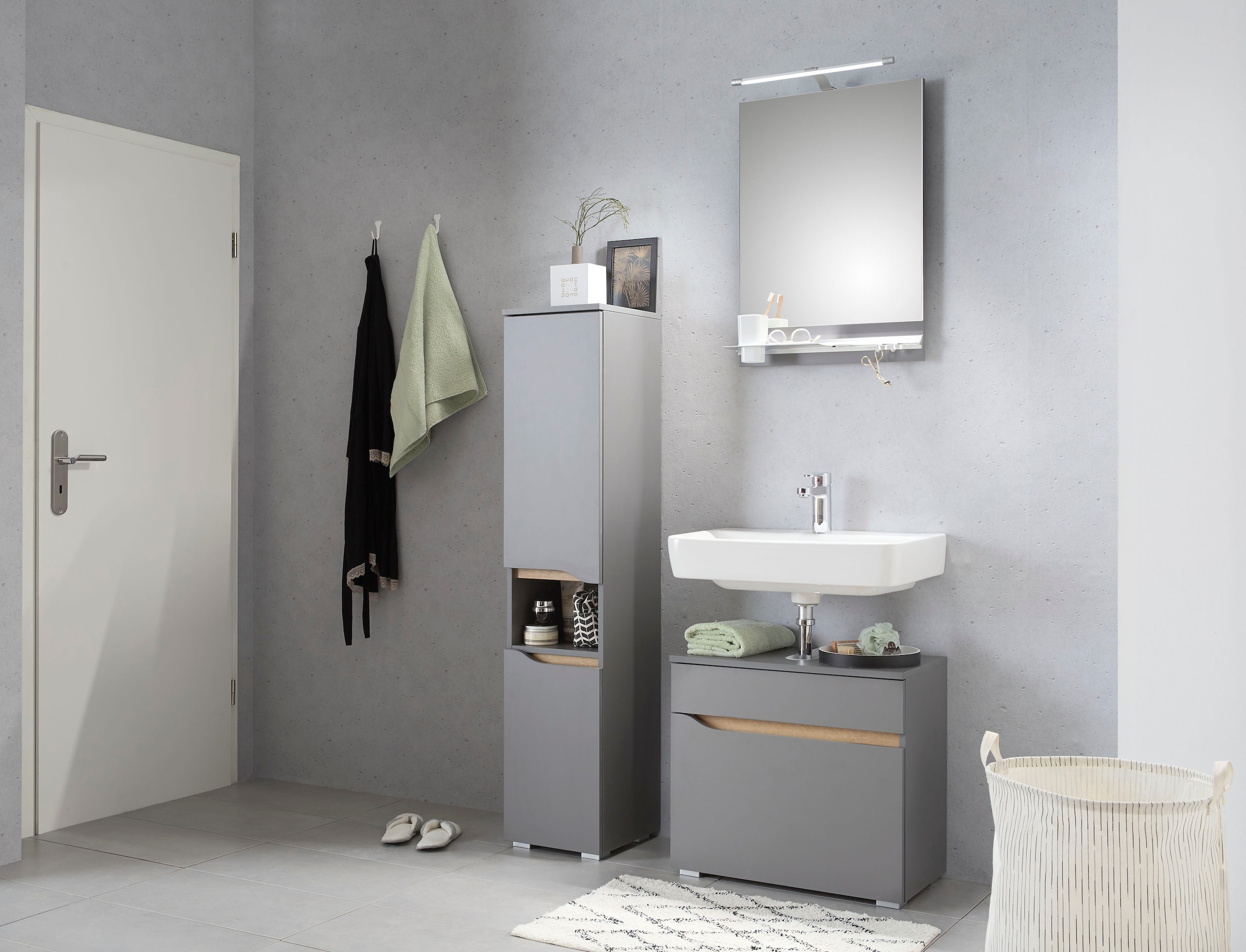 Saphir Armoire sous lavabo »Quickset Unterbeckenschrank, 60 cm breit, 1 Schublade« meuble sous-lavabo avec découpe siphon, sans lavabo, sans poignées