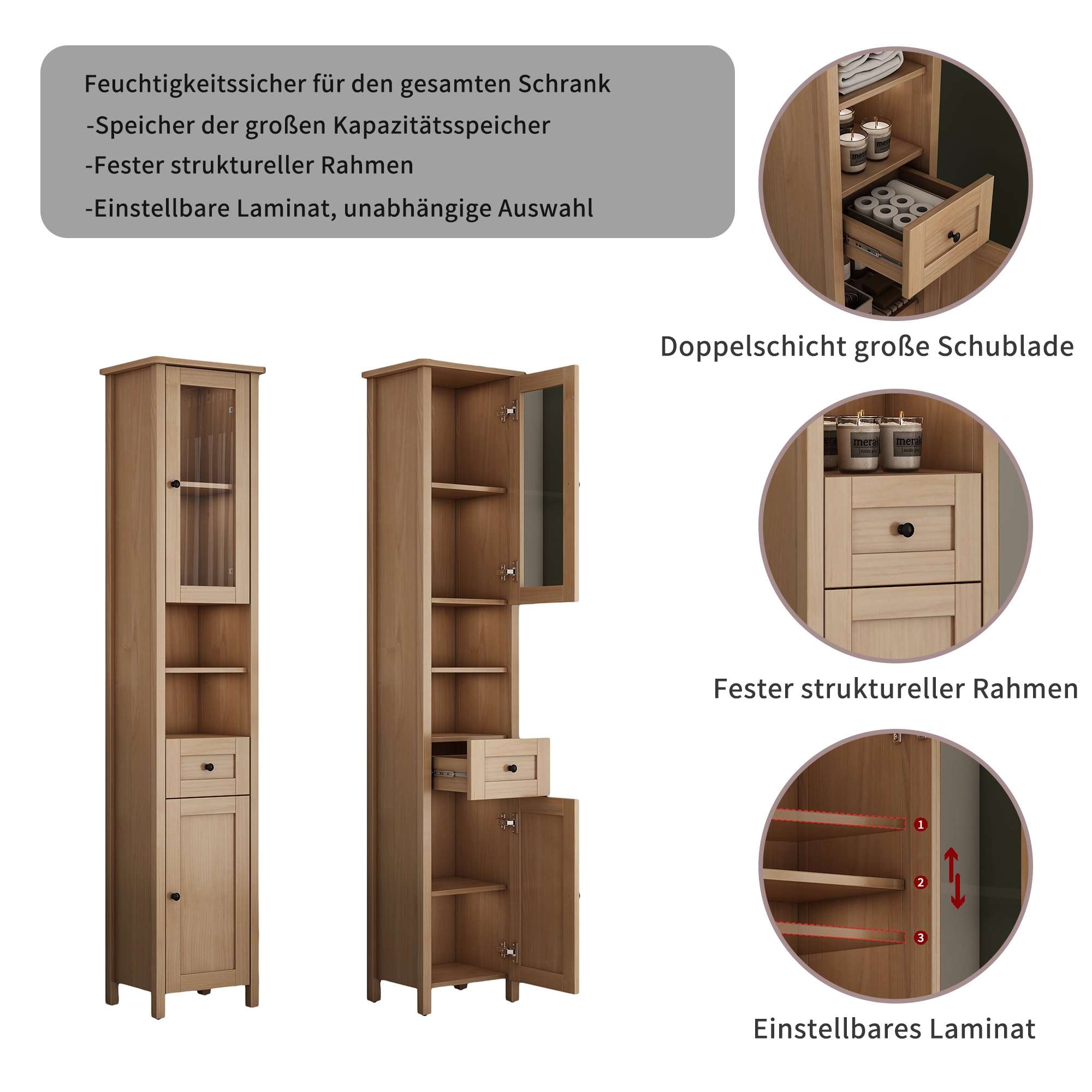 welltime Armoire haute »STOCKHOLM« Badschrank Breite 40cm mit Glastür