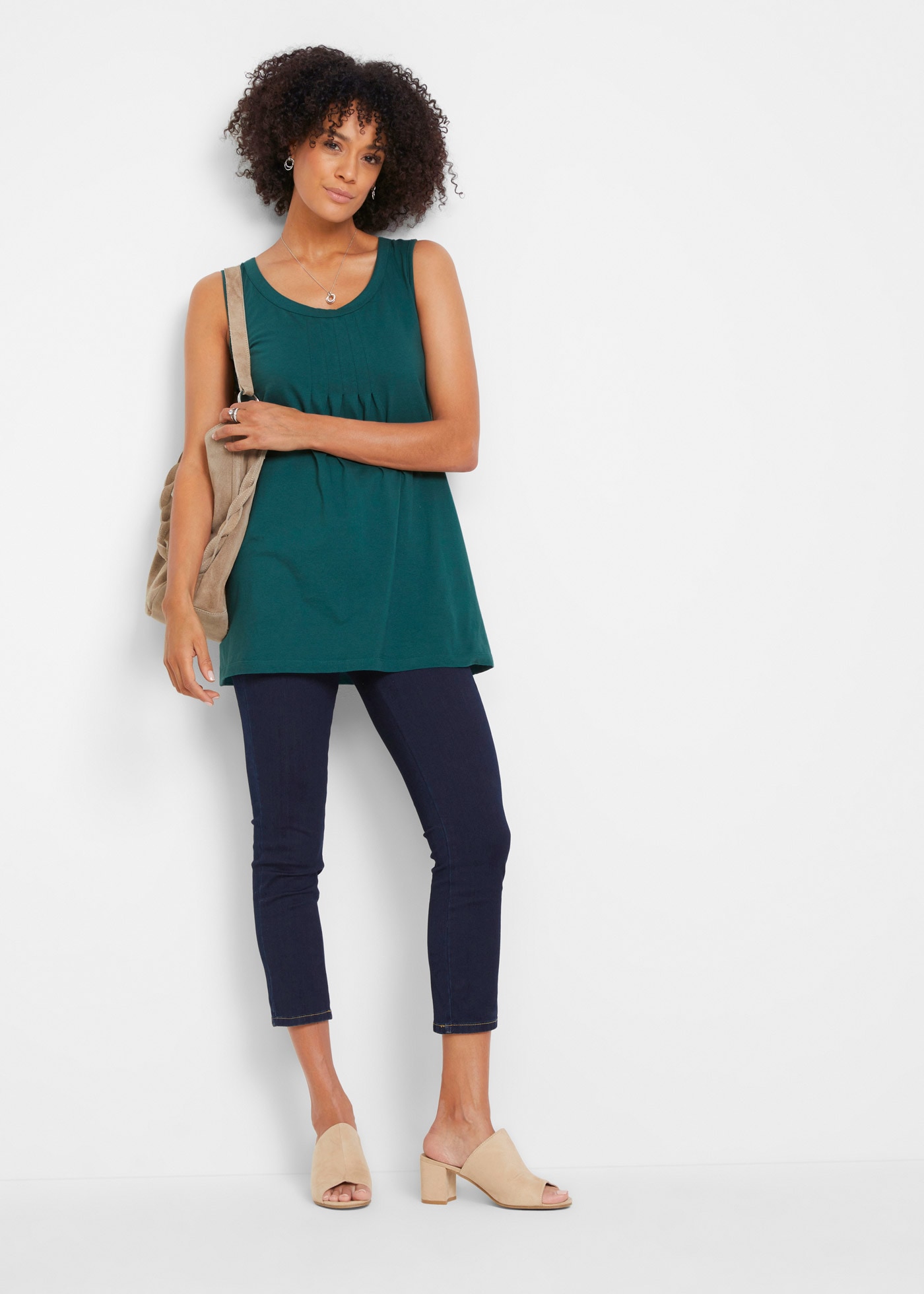bonprix Top long »Long-Top« mit elegantem Faltendetail, lockere Passform, reine Baumwolle