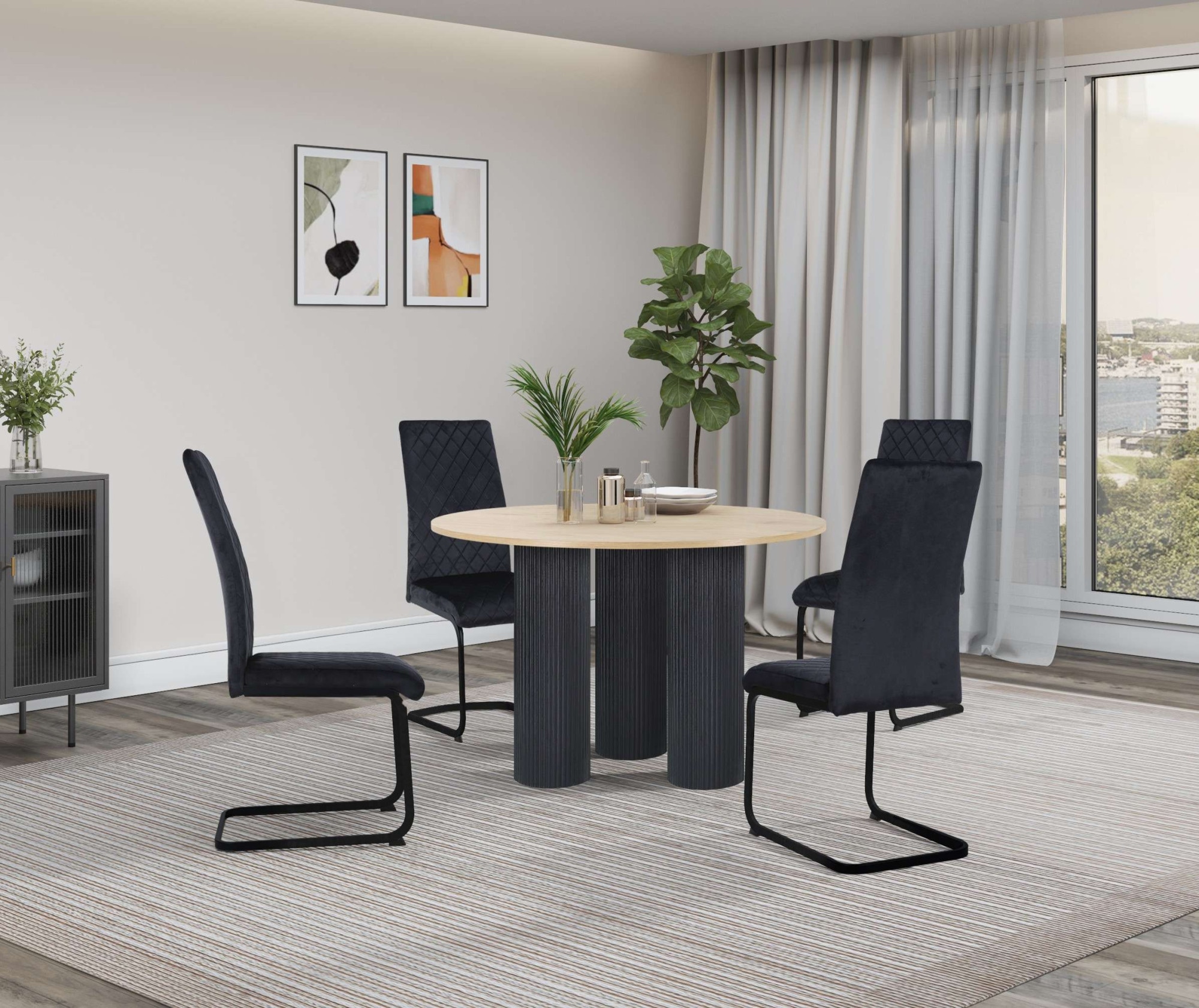 GOODproduct Table de salle à manger »Mandan« rund, 110x110 cm, 25 cm runde Beine mit Rillenstruktur, Höhe 76 cm