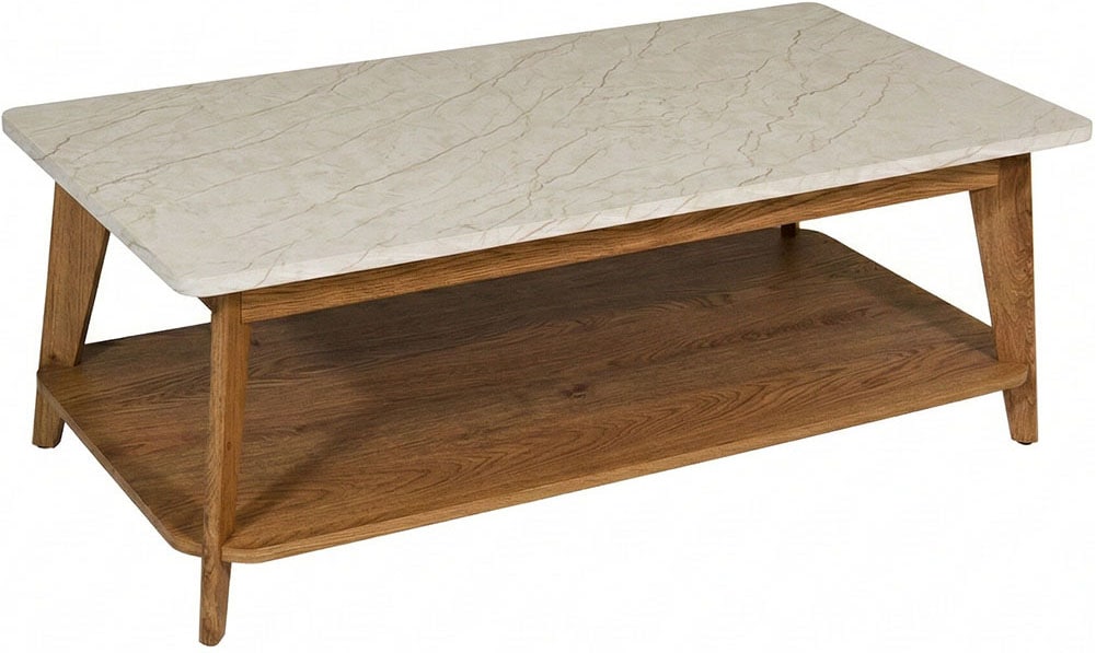 Jahnke Table basse »SIXTY COFFEE« Table basse, 2 niveaux, scandinave, aspect chêne et marbre, largeur : 110 cm