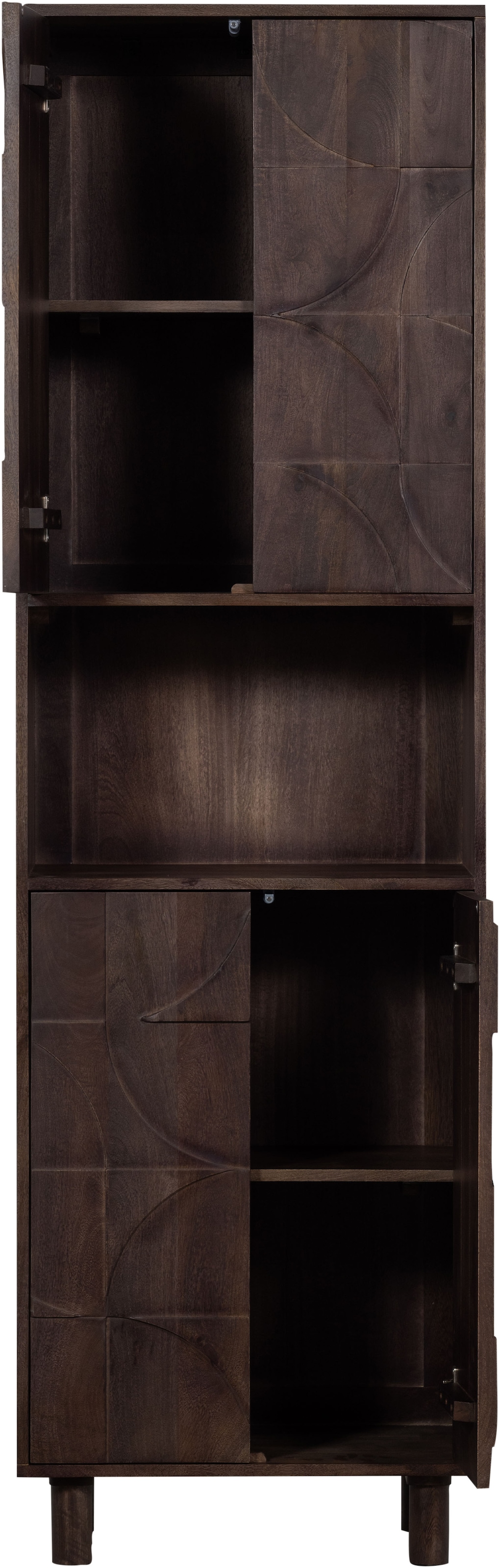 WOOOD Vitrine »Draw Mangoholz mit Druckmechanismus und 3D-Relieftüren 60x40x200 cm« Tragkraft 15 kg pro Boden, Wandbefestigung empfohlen ab 50 cm