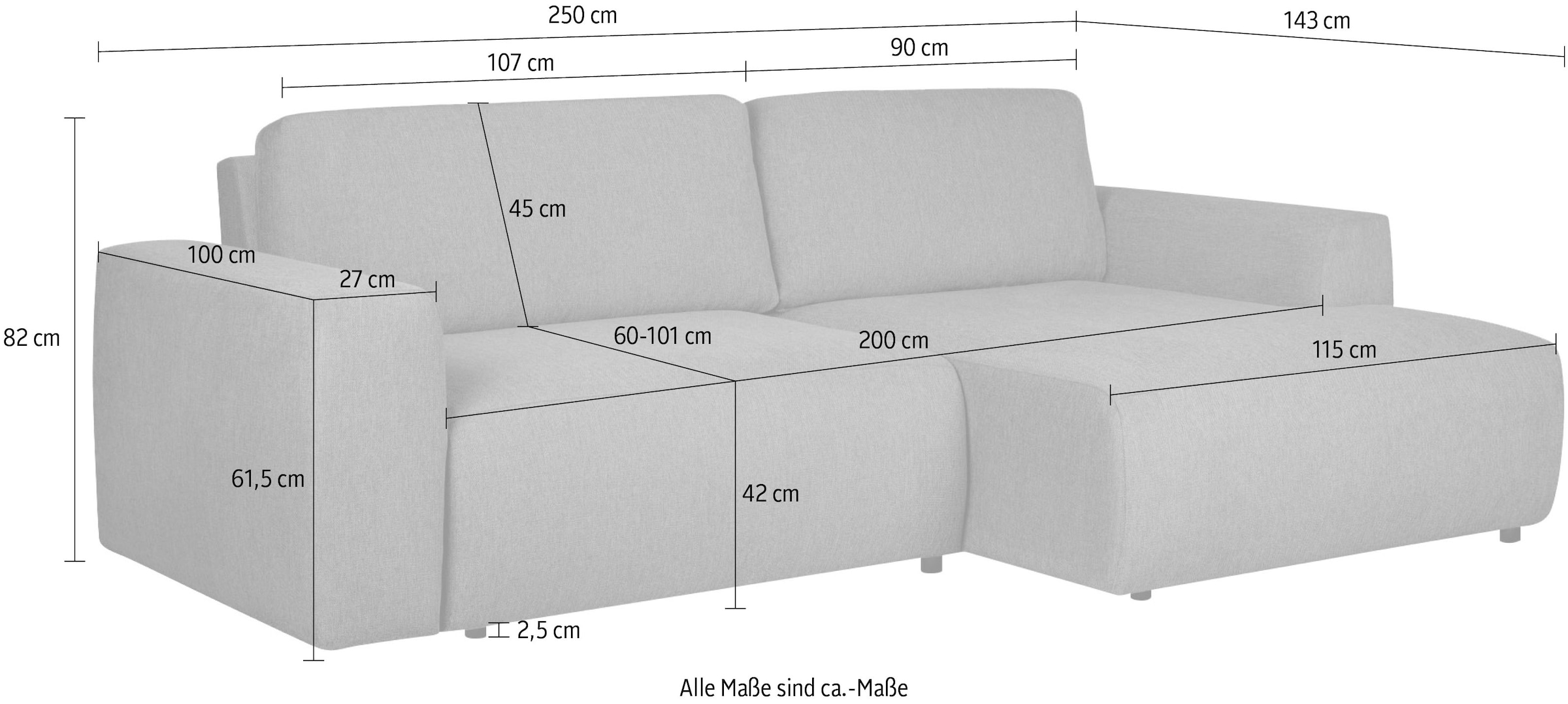 Home affaire Schlafsofa »Noord Schlafecksofa, Breite 250 cm« Cord, Struktur, Webstoff, mit Wellenunterfederung, Massivholzrahmen