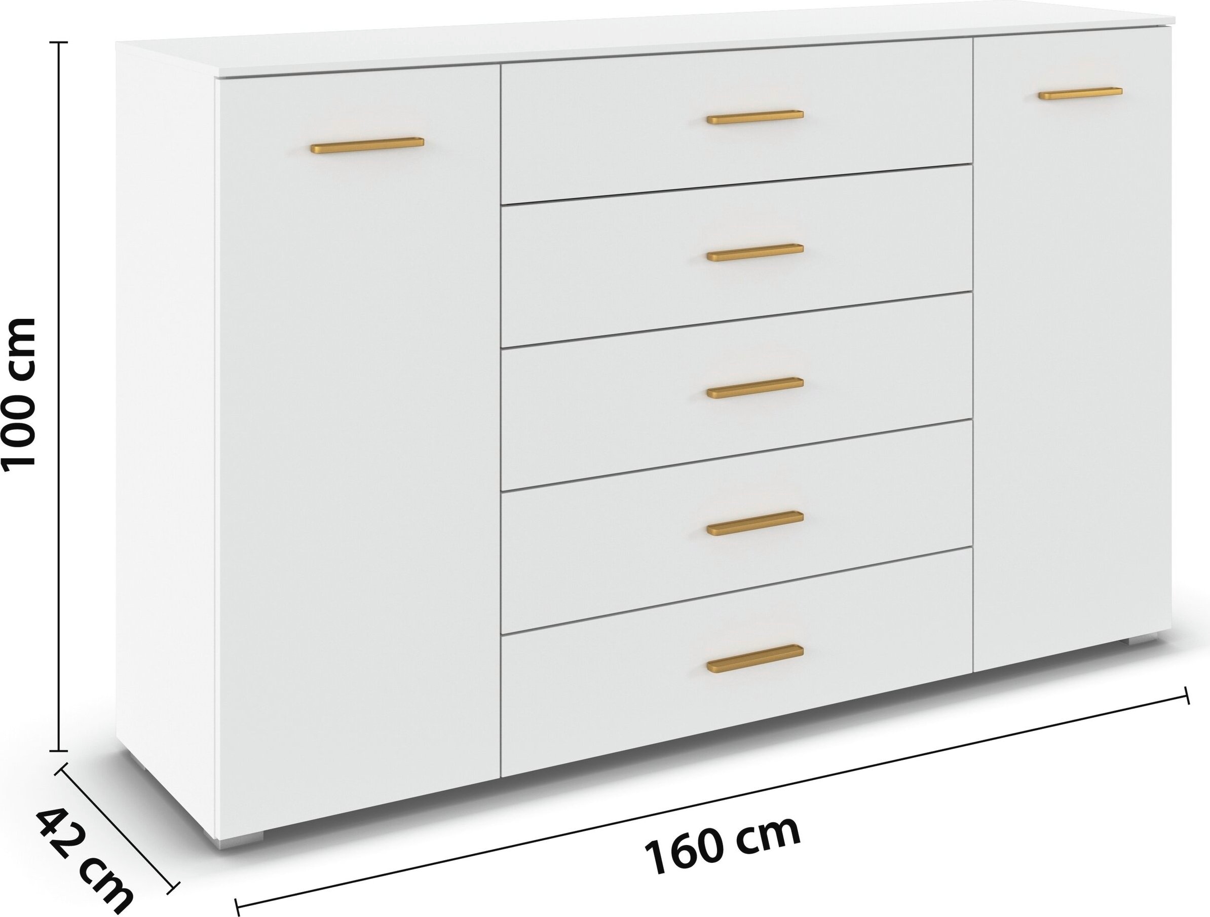 GOODproduct Commode combinée »Sideboard Schubkommode Kommode SCHNELLMONTAGESYSTEM ZELLARA« 2 portes, 4 tiroirs spacieux, poignées en métal doré FABRIQUÉ EN ALLEMAGNE
