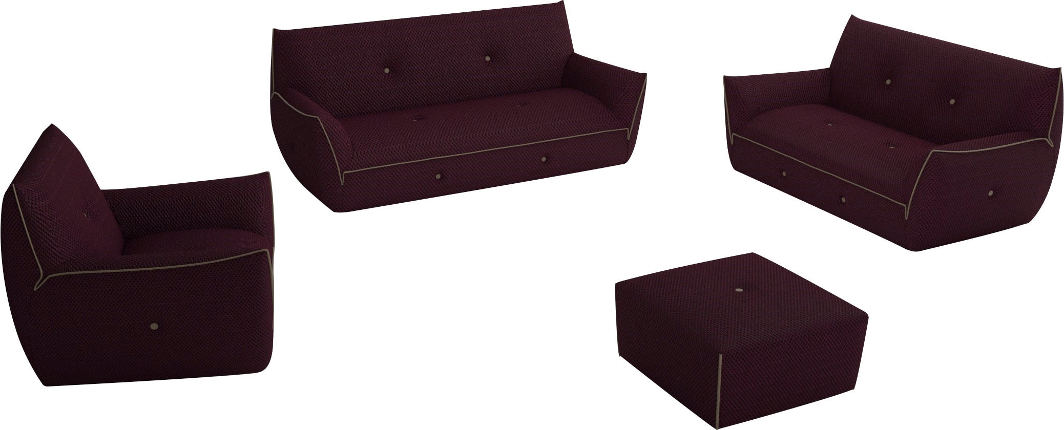 Egoitaliano Polstergarnitur »Yuki« Set, bestehend aus einem 2,5- und einem 2-Sitzer, Sessel und Hocker