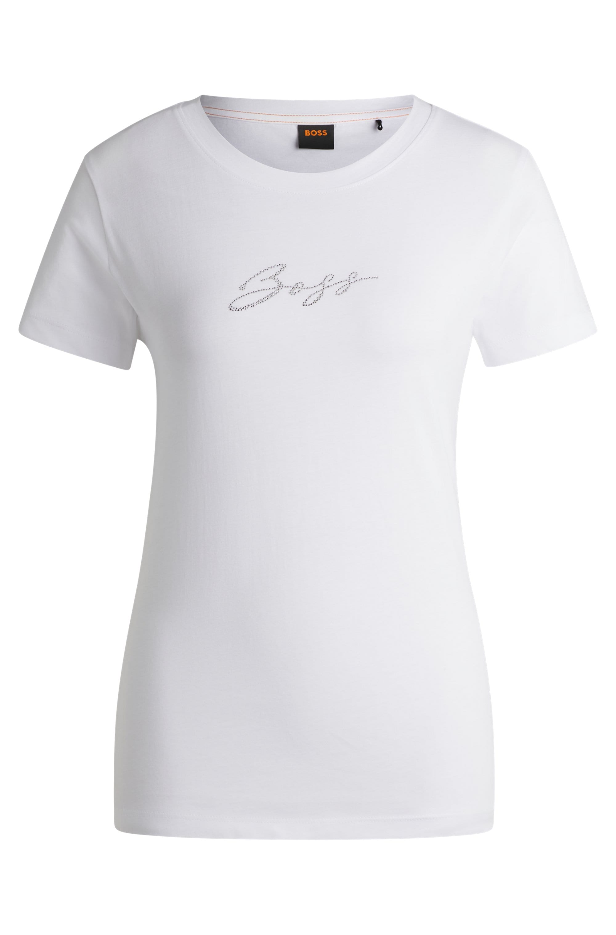 BOSS ORANGE T-shirt »Esogo_MA_crystal Premium Damenmode« mit glitzer Logoschriftzug