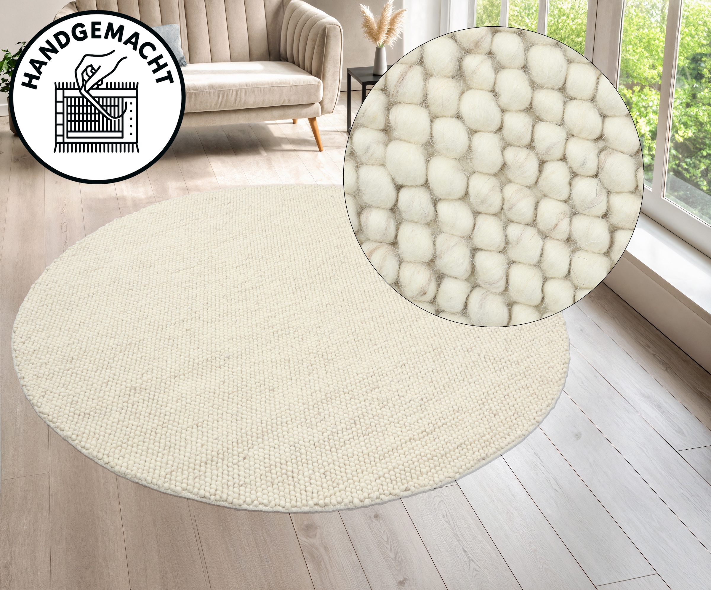 LeGer Home by Lena Gercke Tapis »Ainhoa, handgewebt, Wolle« Rond 12 mm Höhe Teppich, Wohnzimmer, Schlafzimmer, Esszimmer