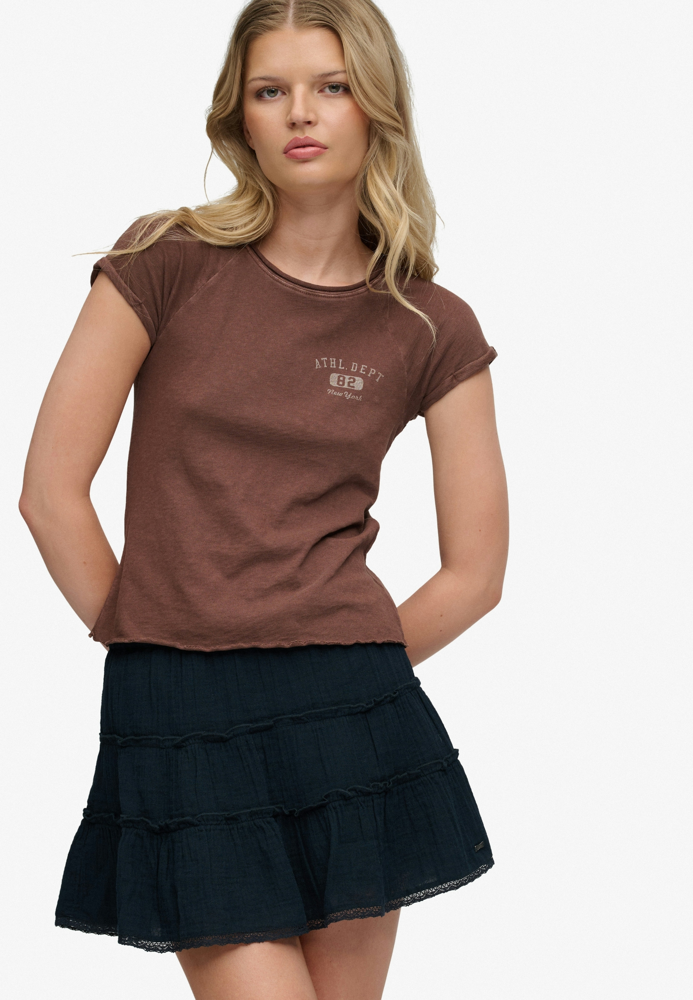 Superdry Sommerrock »CHEESECLOTH TIERED MINI SKIRT« aus Baumwolle, Regular Fit, mit Gummizug, unifarbene Optik