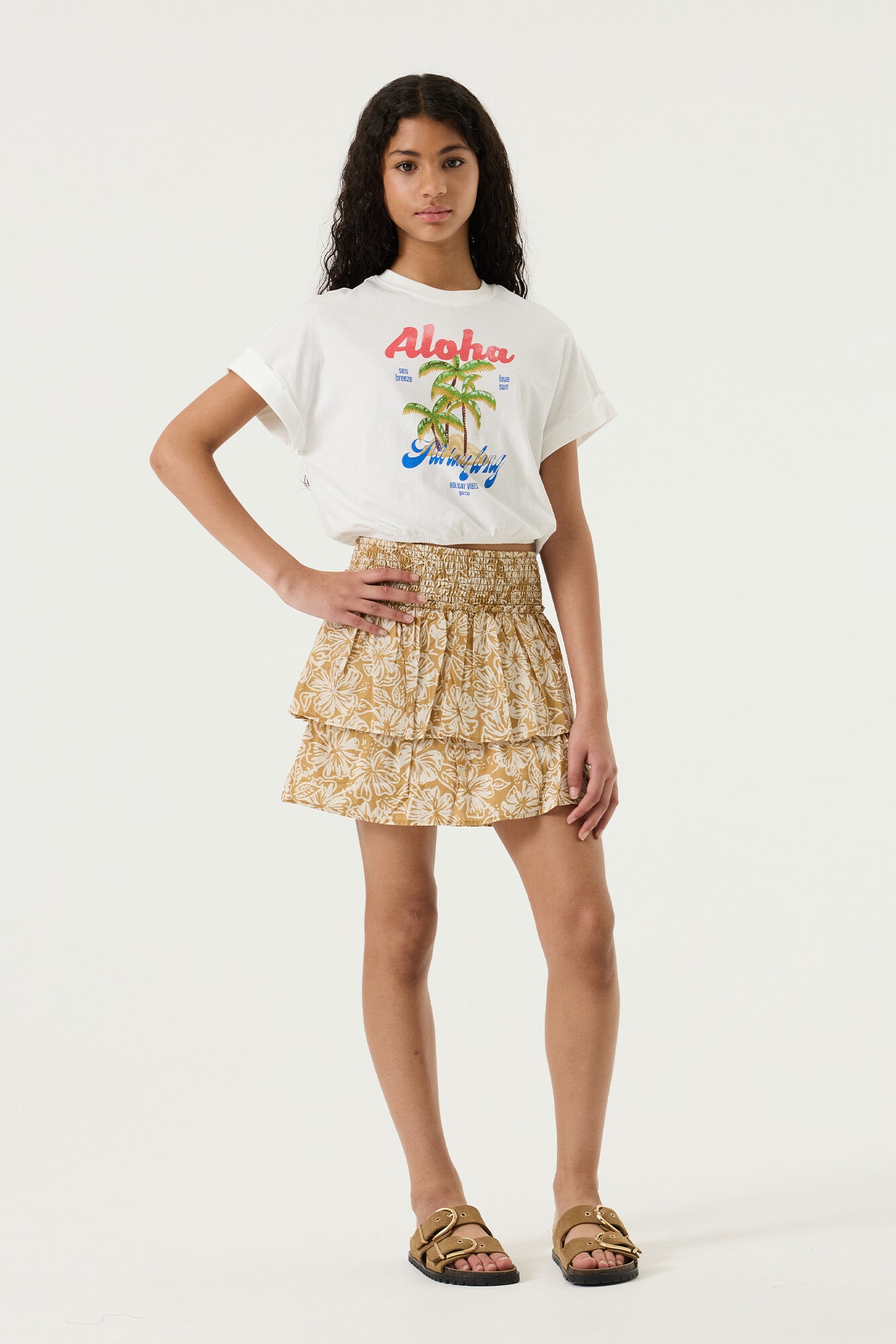 Garcia Jupe d'été style superposé avec imprimé intégral, pour filles