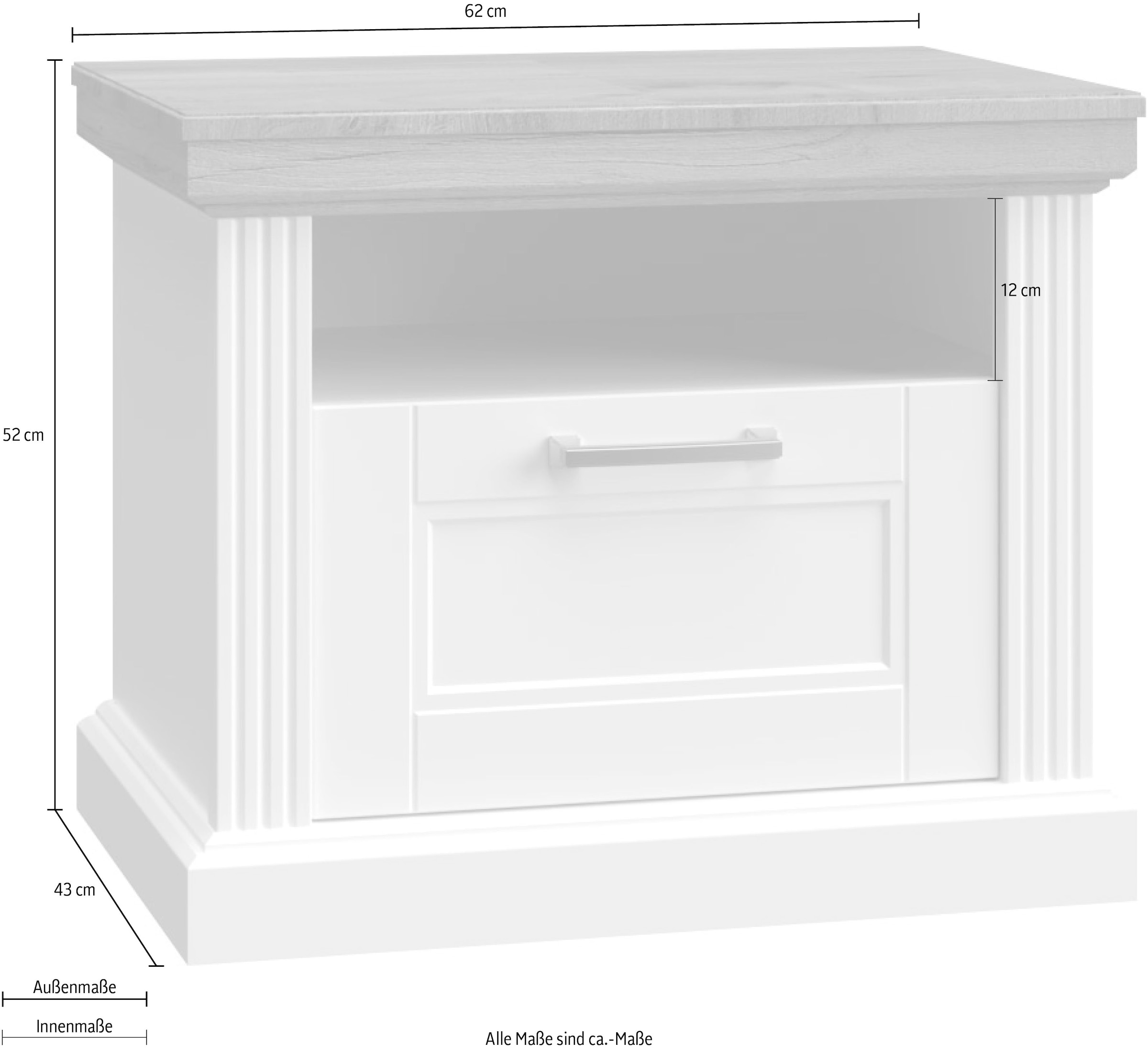 GOODproduct Nachtkonsole »Tara, im klassischen Landhausstil, FSC-zertifiziert« 1 offenes Fach und 1 Schublade mit Metallgriff, Soft-Close-Funktion,  lackiert mit wasserbasiertem UV-Lack, 62x43x52cm (BxHxT)