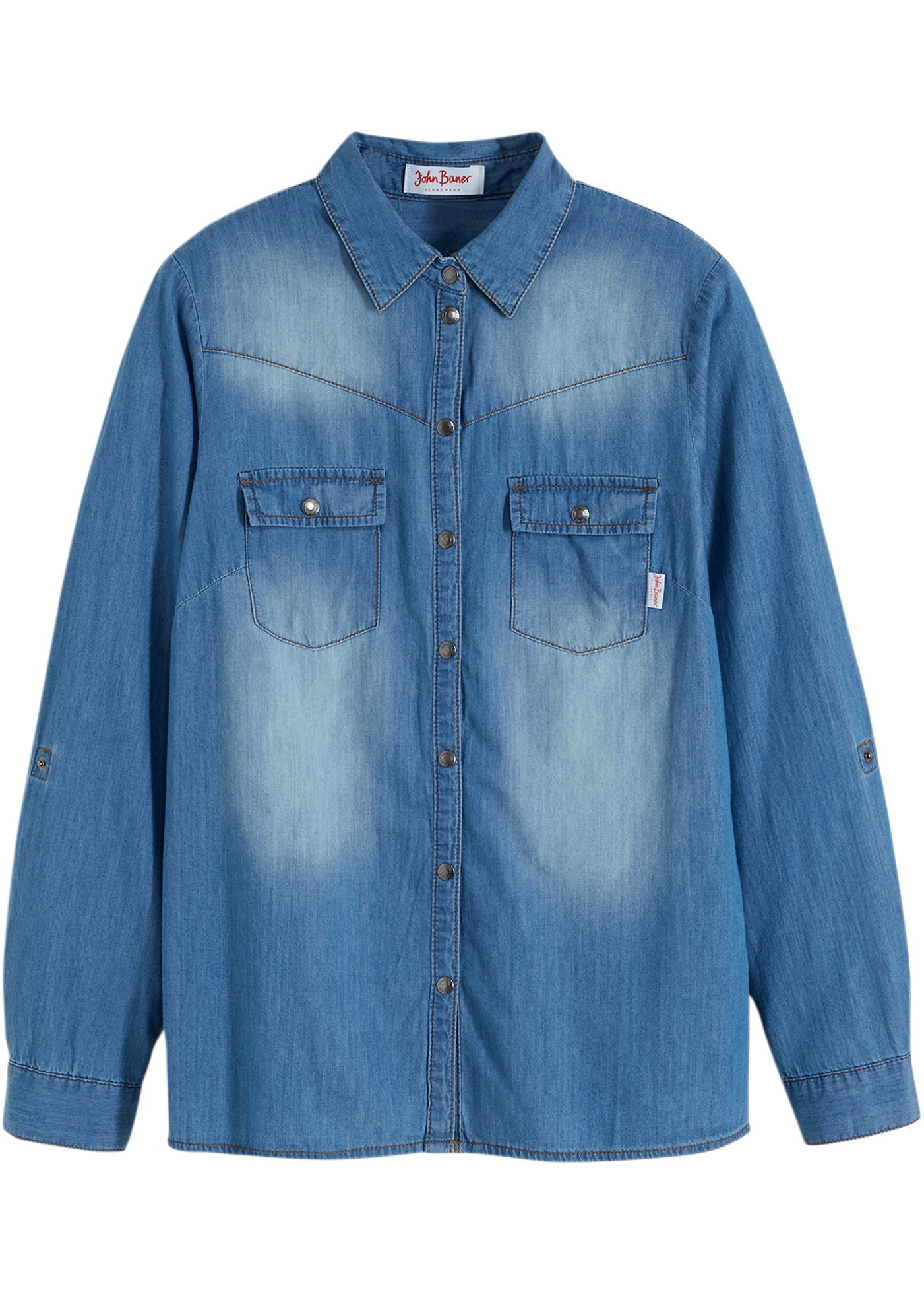 bonprix Jeansbluse »Jeansbluse mit Druckknöpfen, Langarm« mit Druckknöpfen, schmal geschnitten