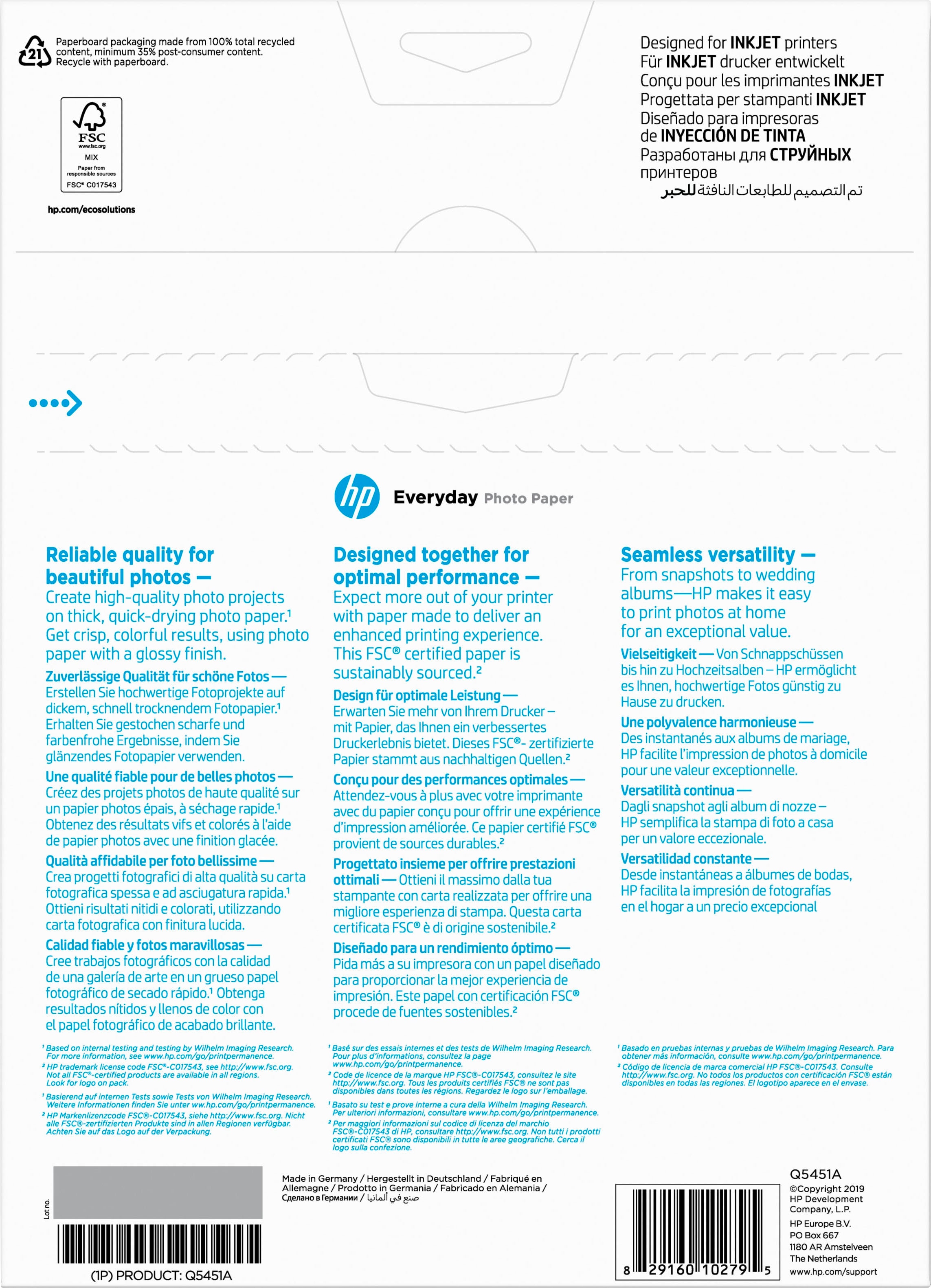 HP Fotopapier »Everyday glänzend - 25 Blatt/A4/210 x 297« DIN-A4