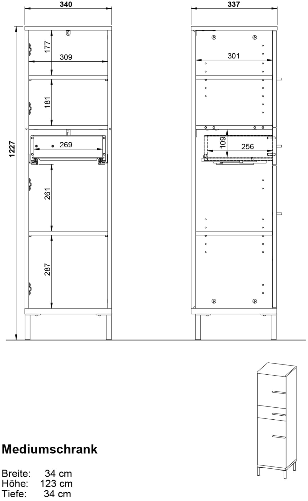 GERMANIA Midischrank »Midischrank« 1 Stk. tlg. Mediumschrank mit wechselbarem Türanschlag in Kaschmir