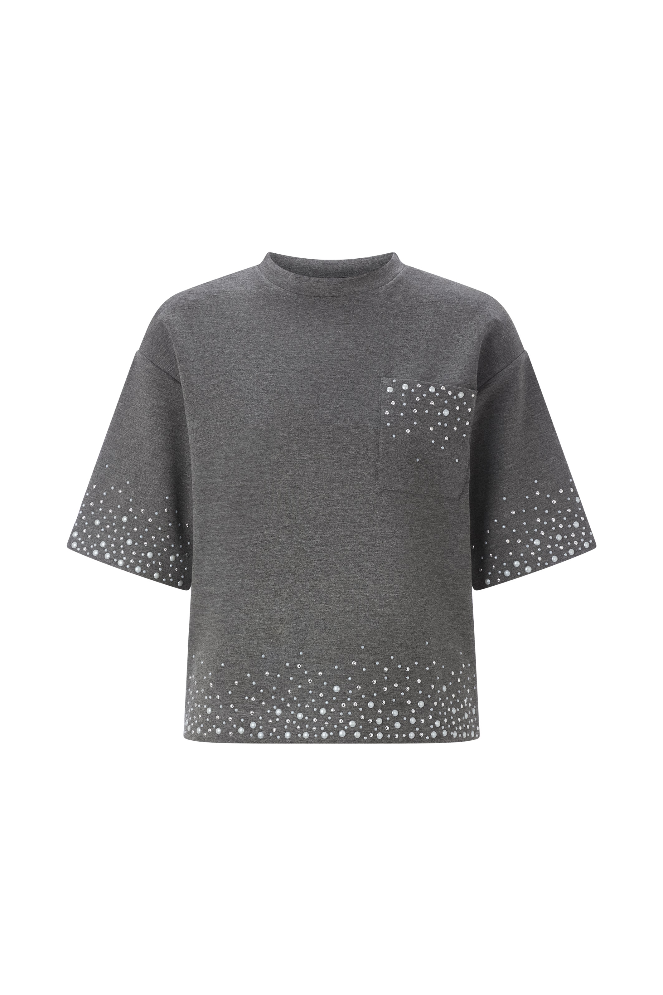 RICHROYAL T-shirt mit Strass und Perlen, Rundhals